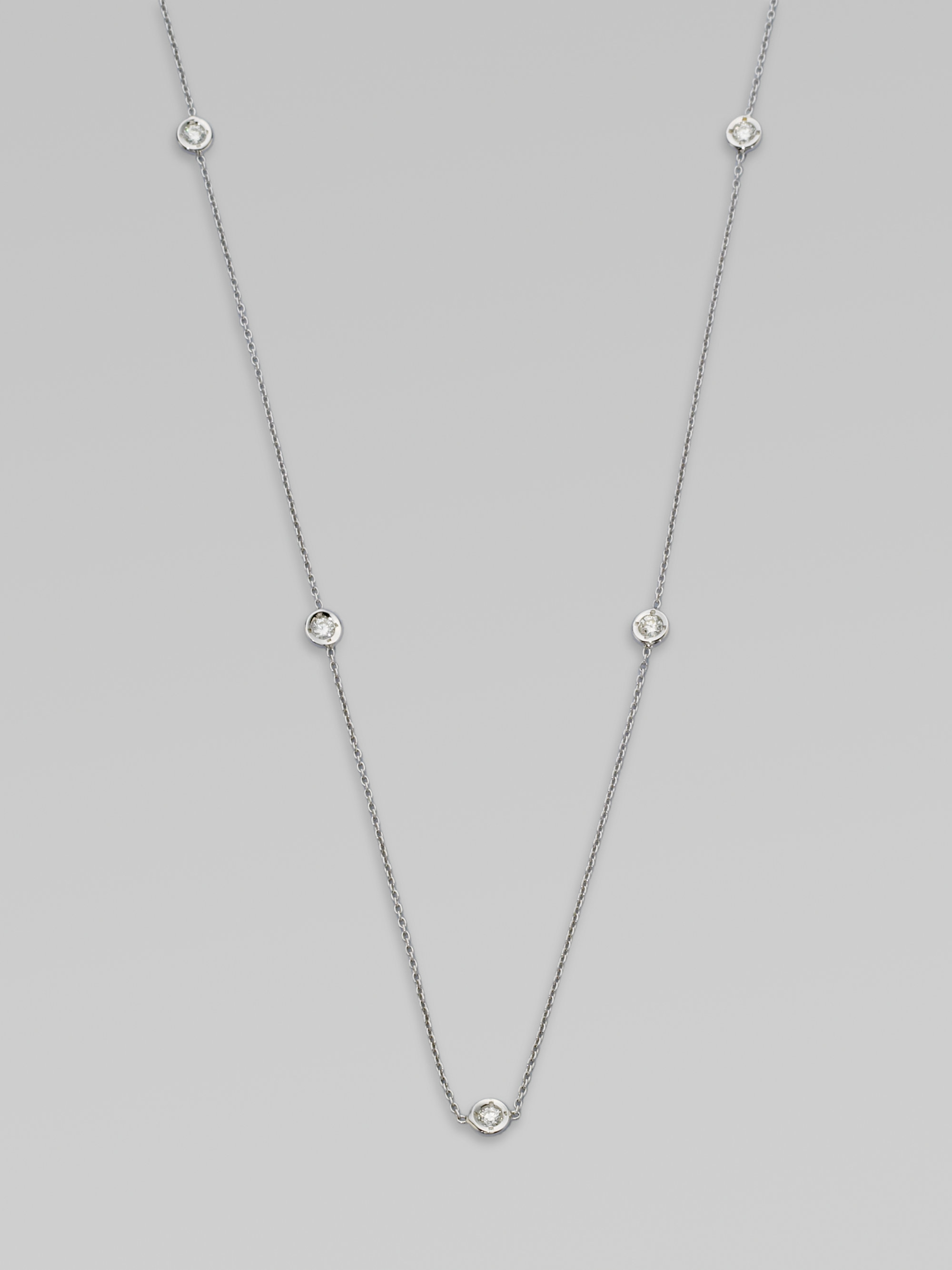 Roberto Coin 18K White Gold Diamond Station Necklace in Gold (white) | Lyst