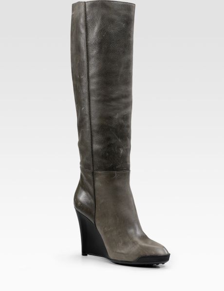 Tod's Pointy Zeppa Wedge Boots in Brown (taupe) | Lyst