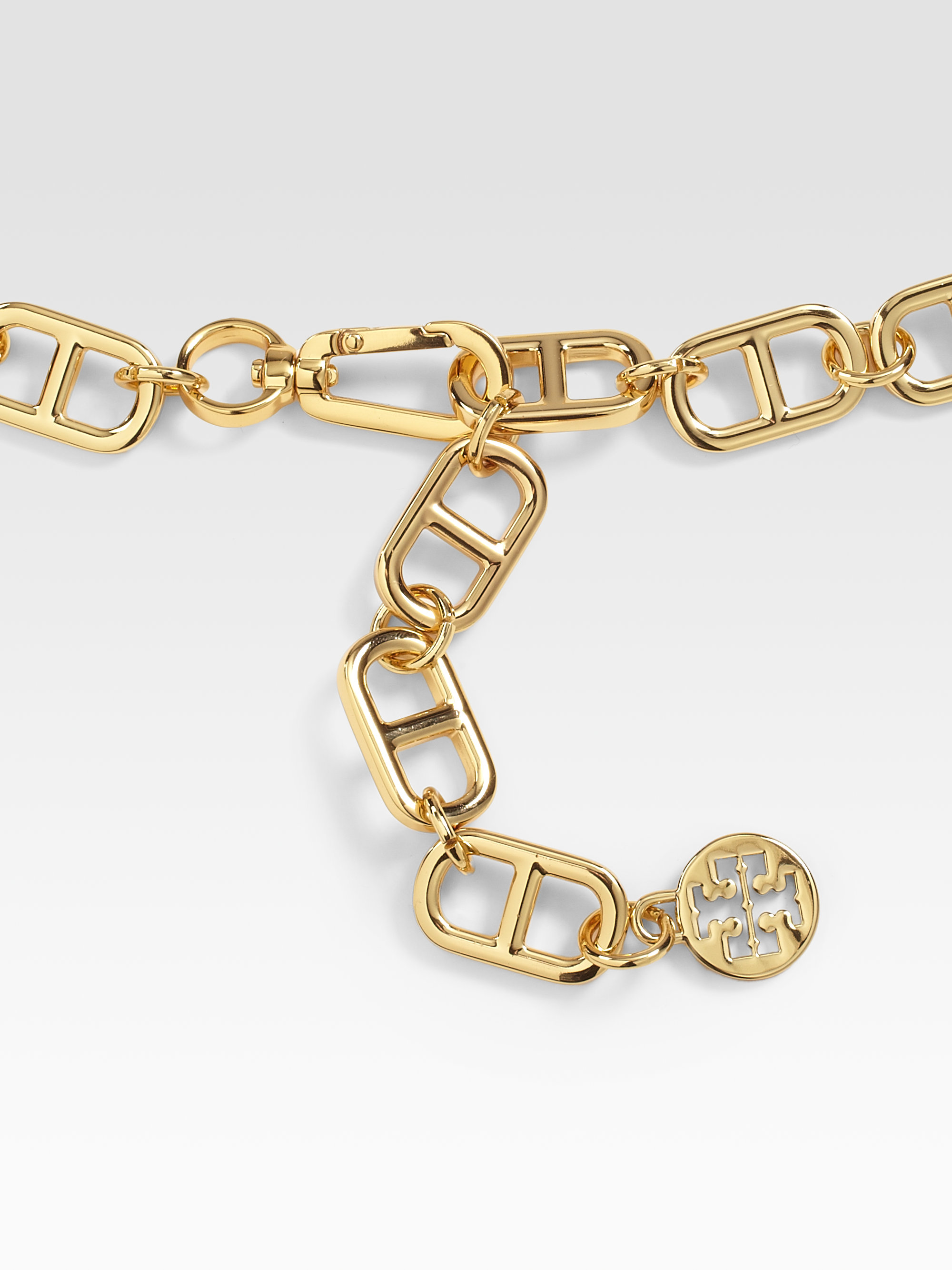 Lyst Tory Burch Interlocking Chain Belt in Metallic