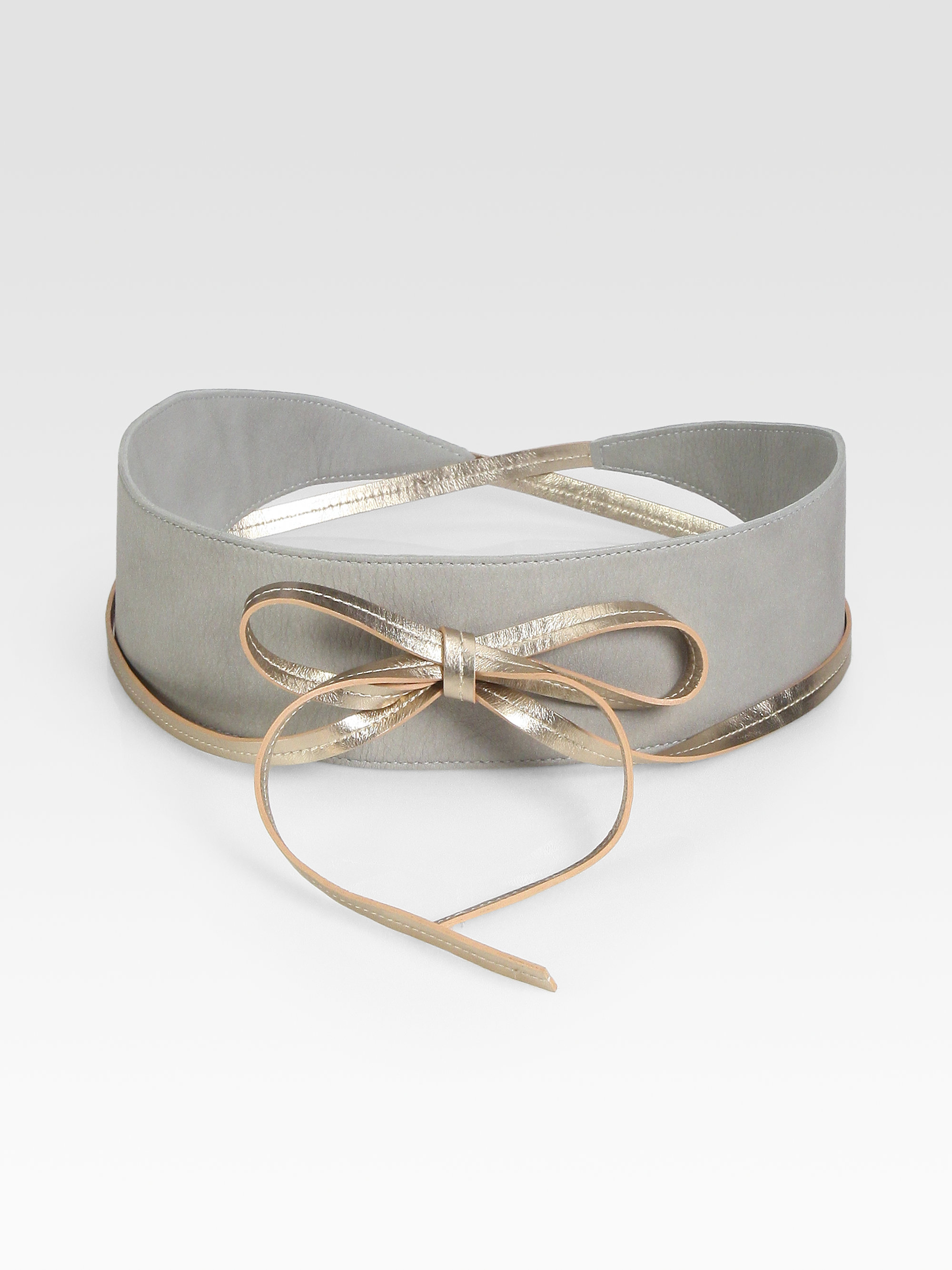 Eileen Fisher Metallicleather Obi Belt in Gray (cement rose gold) | Lyst