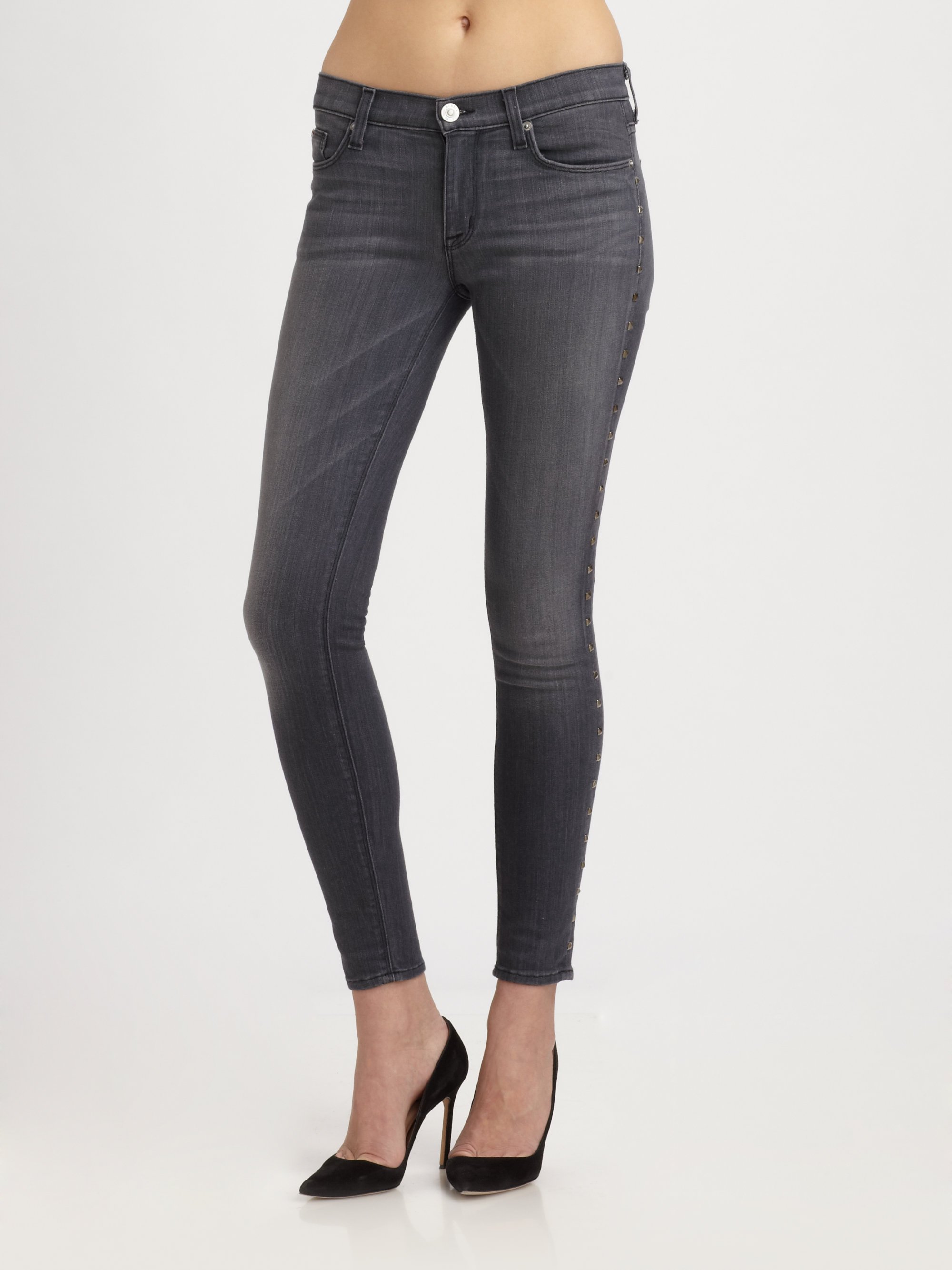 Lyst - Hudson jeans Nico Studded Skinny Jeans in Gray