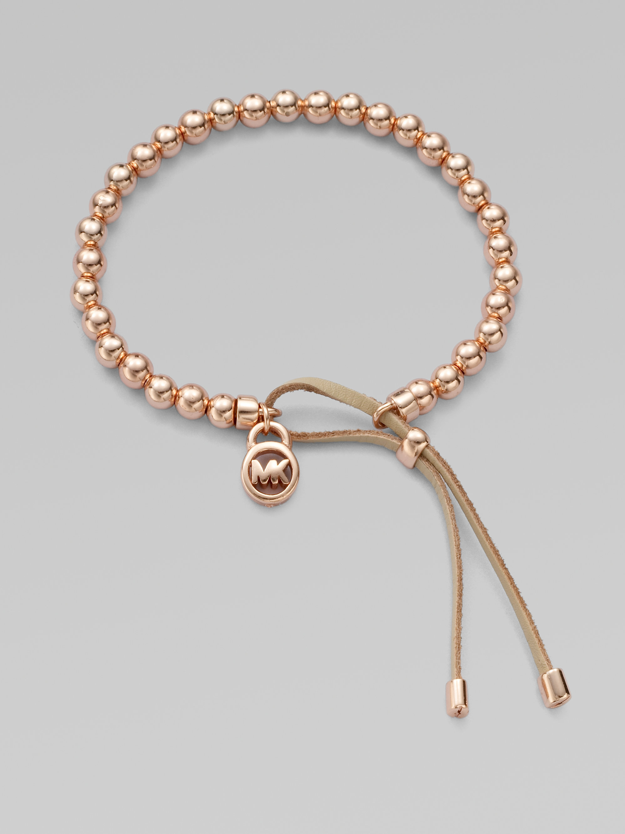 Lyst Michael Kors Leather Accented Beaded Bracelet Rose Goldtone Gallery