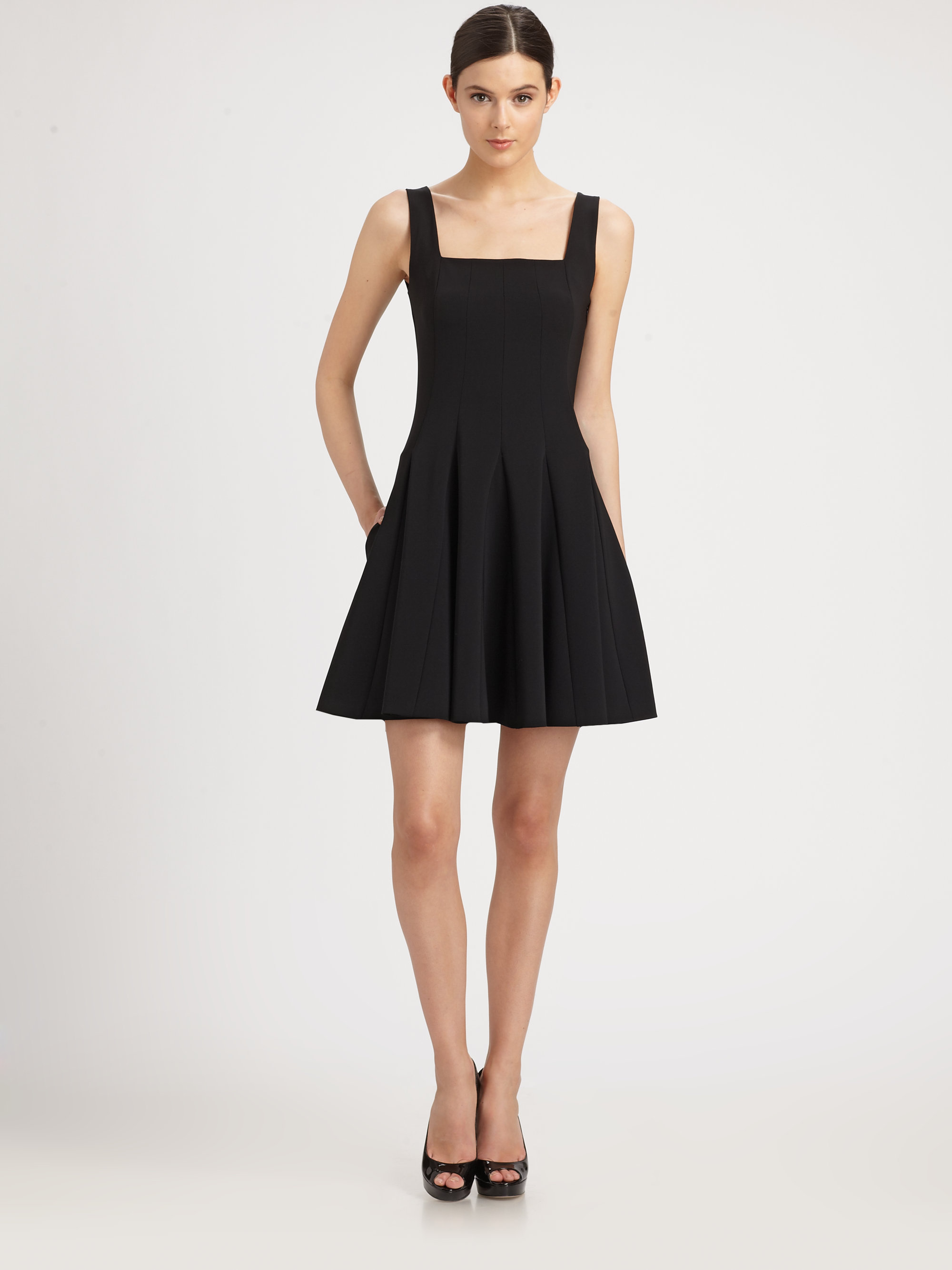 Moschino Squareneck Pleated Dress in Black | Lyst