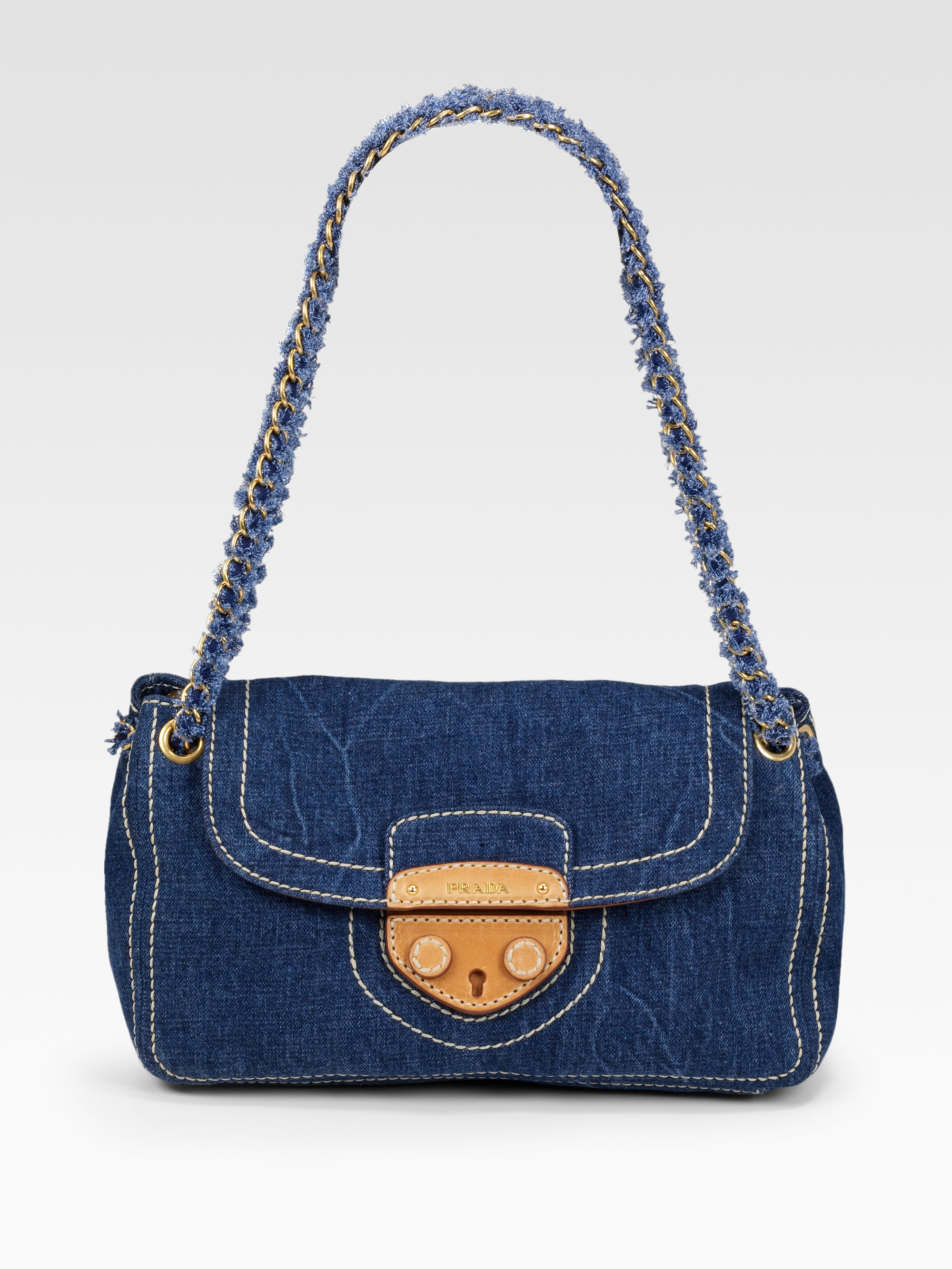 Lyst Prada Denim Shoulder Bag In Blue Gallery