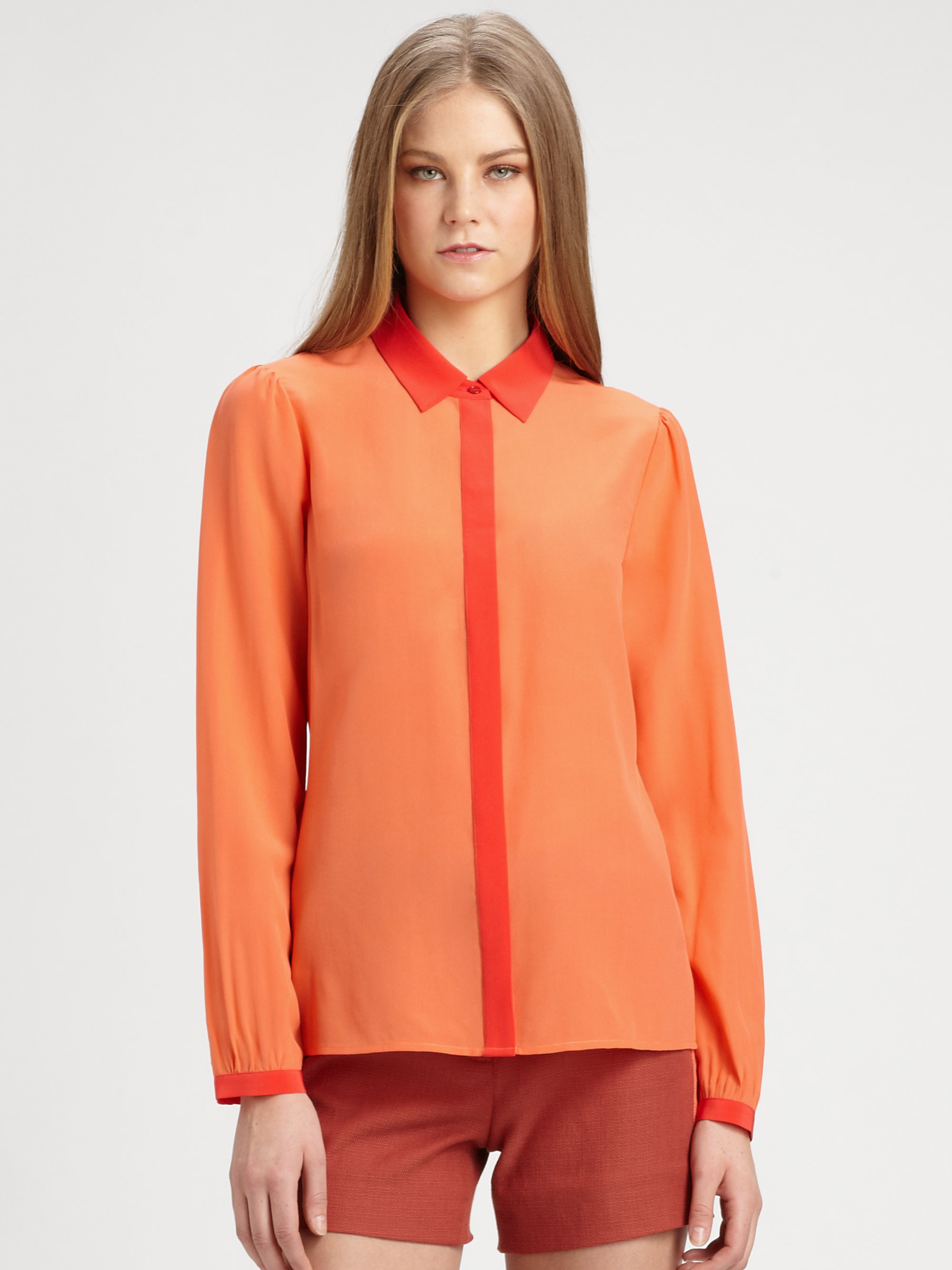 Lyst - Rachel Zoe Simone Silk Colorblock Blouse in Orange