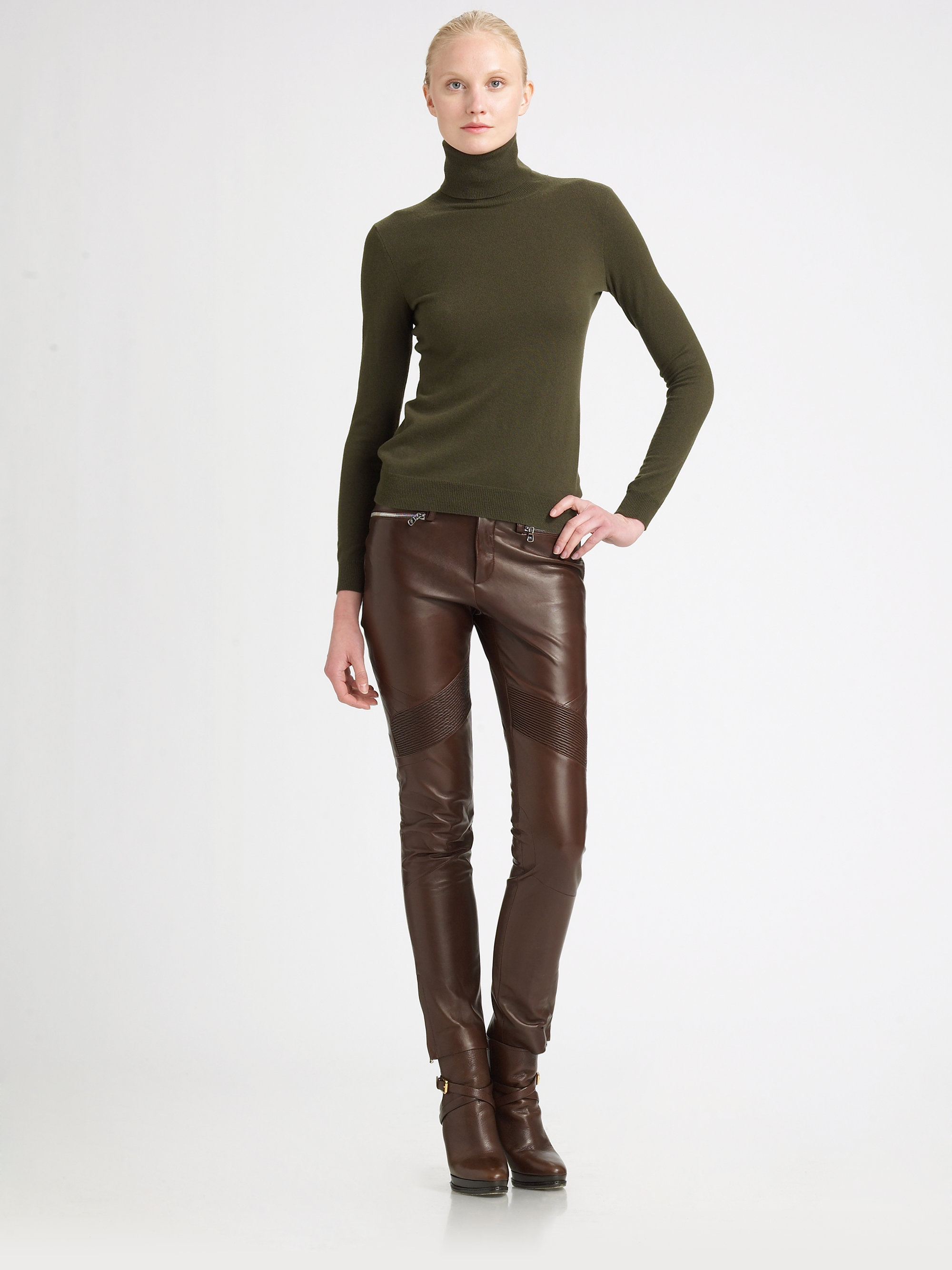 Lyst - Ralph Lauren Black Label Leather Moto Pants in Brown