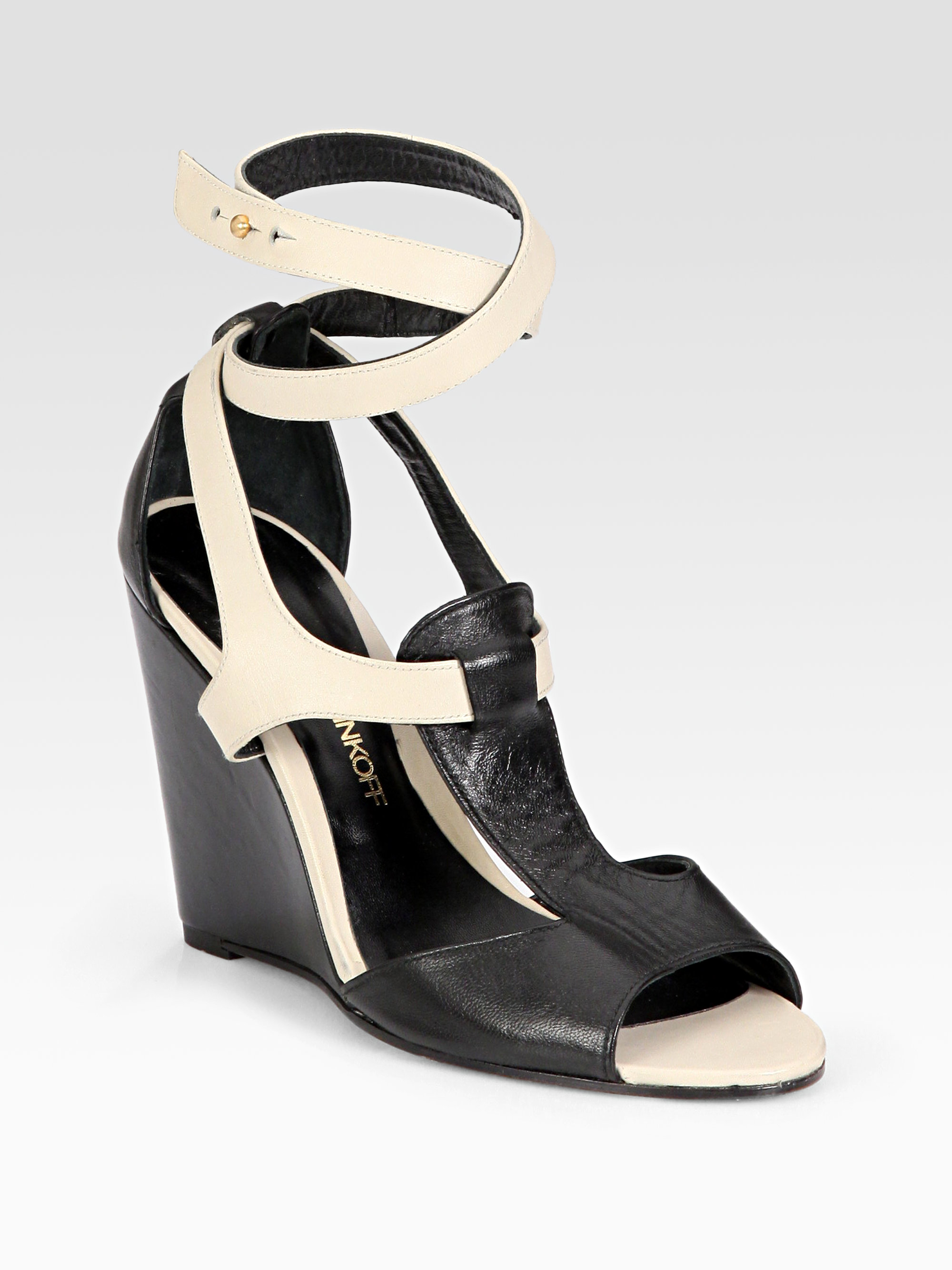 Rebecca Minkoff Dupio Bicolor Leather Wedge Sandals in Black (black ...