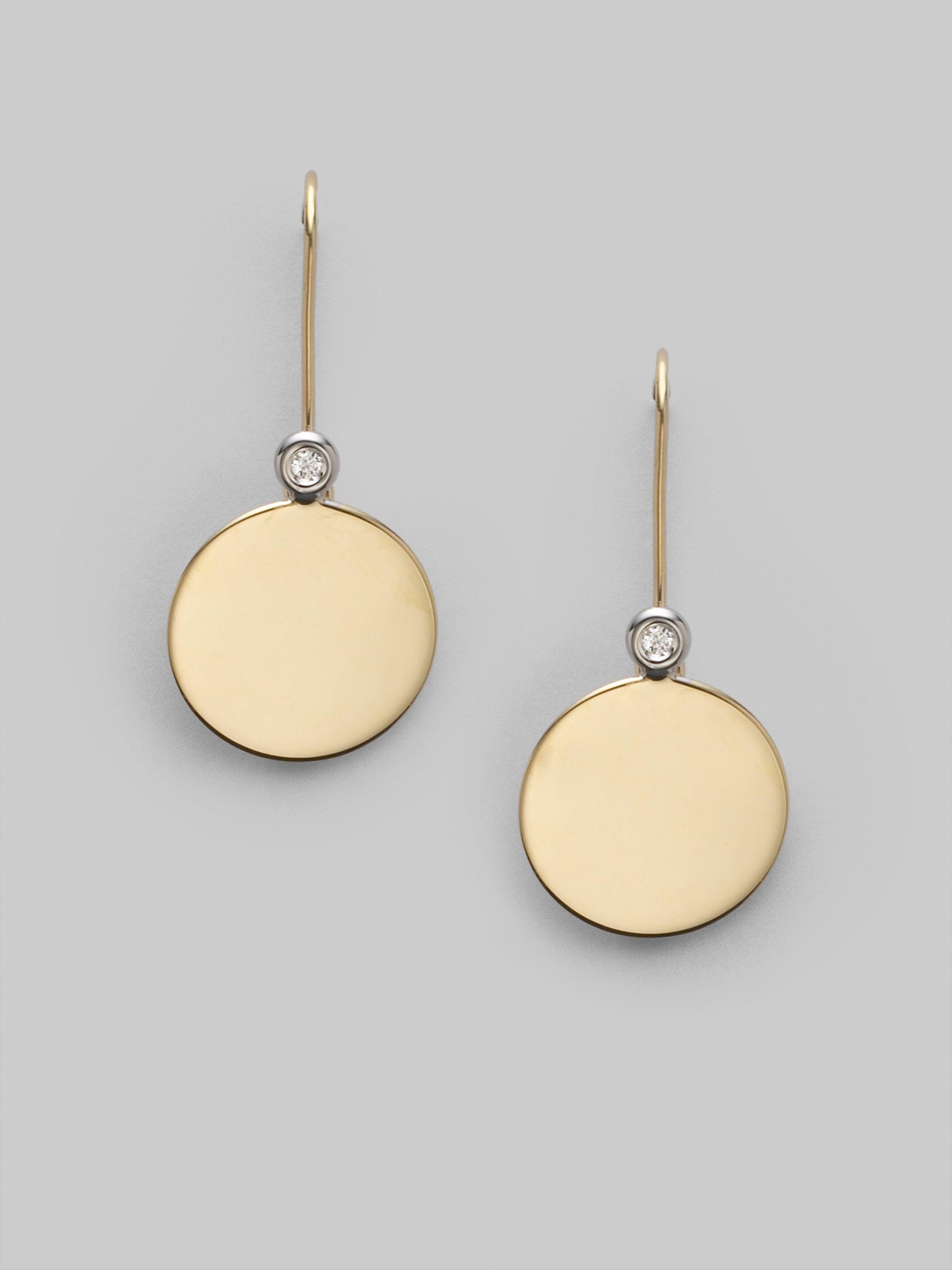Lyst Roberto Coin Diamond 18k Yellow Gold Round Disc Earrings In Gallery