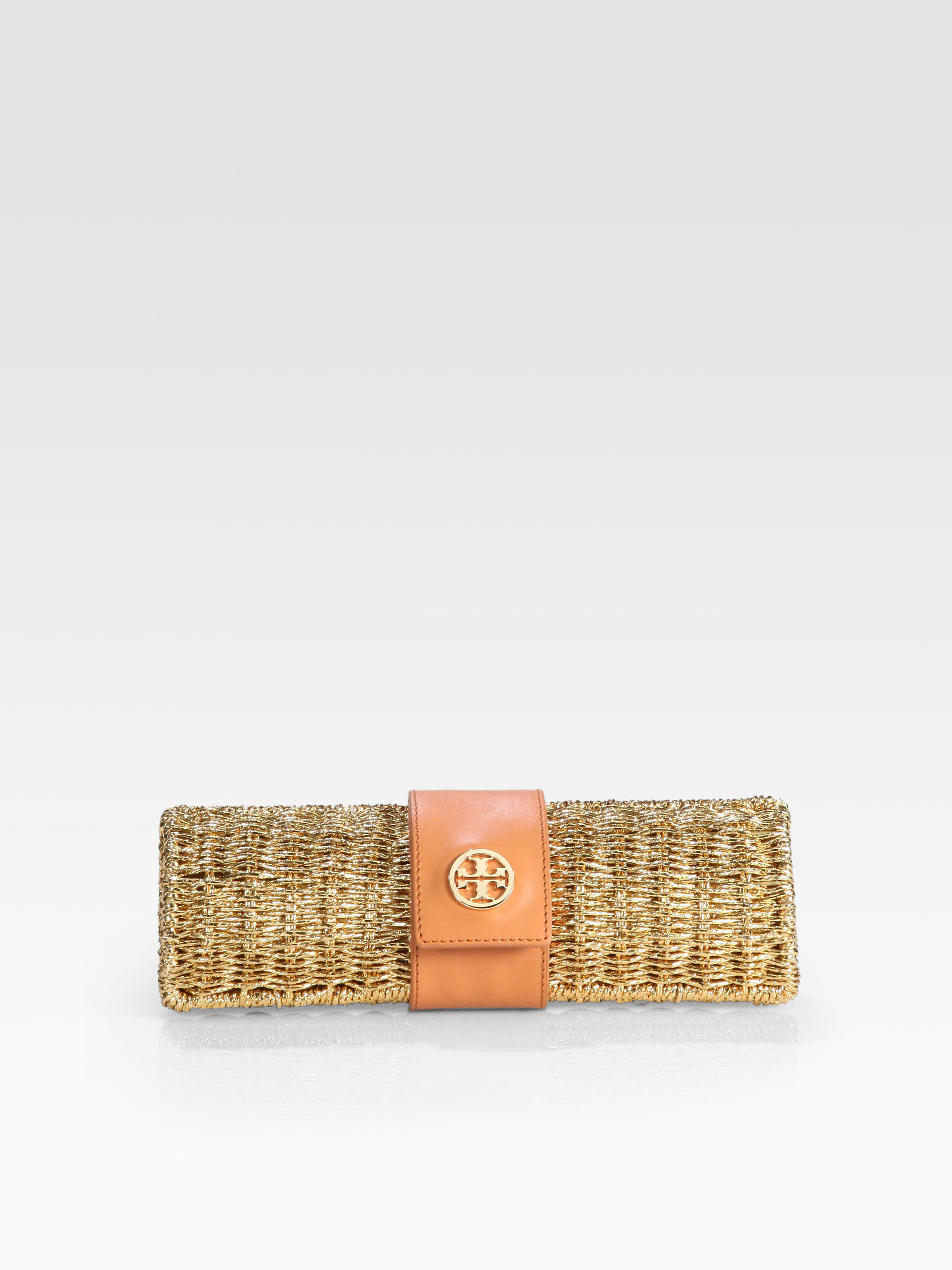 tory burch silver metallic clutch