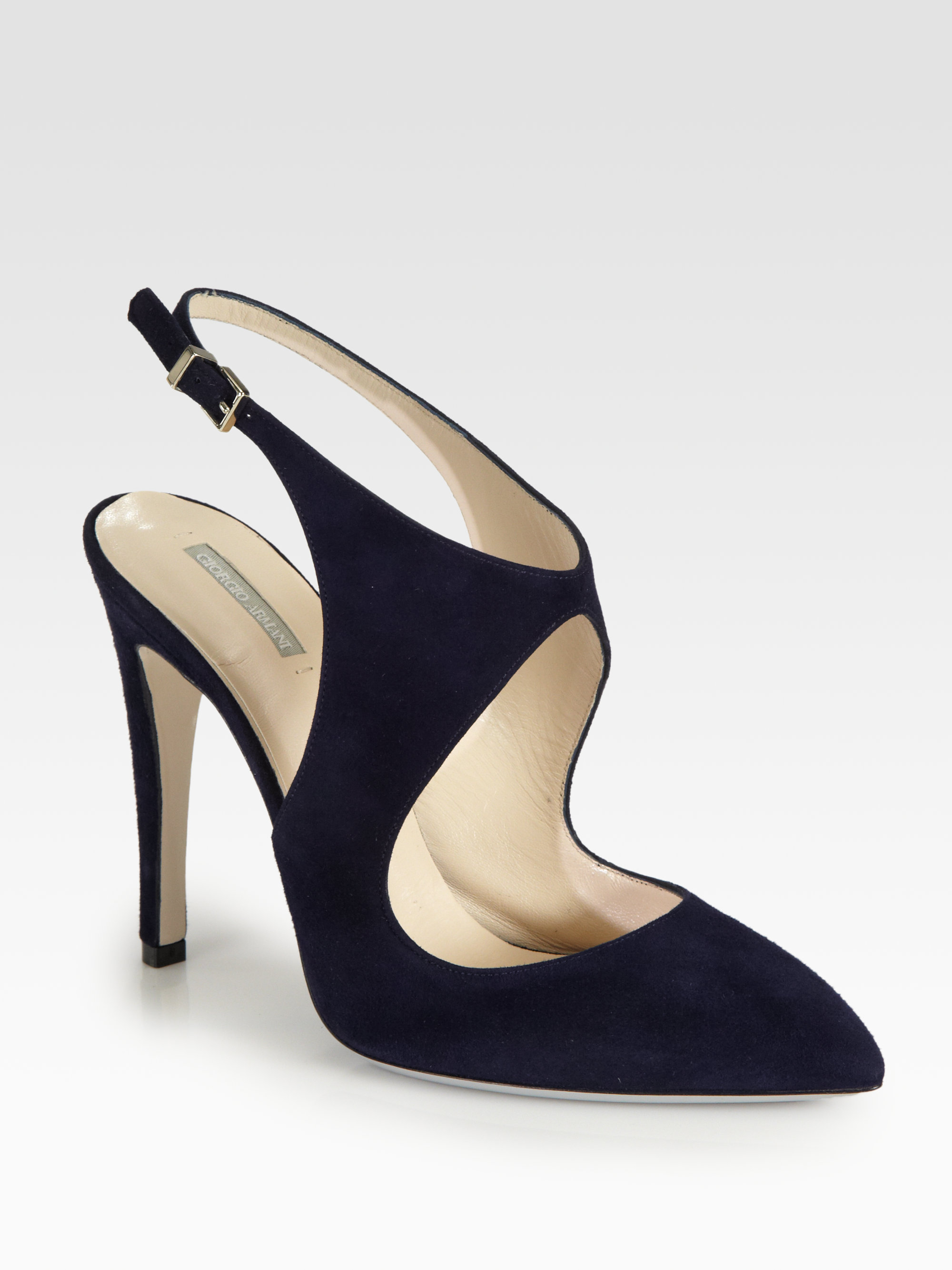 navy blue suede slingback shoes