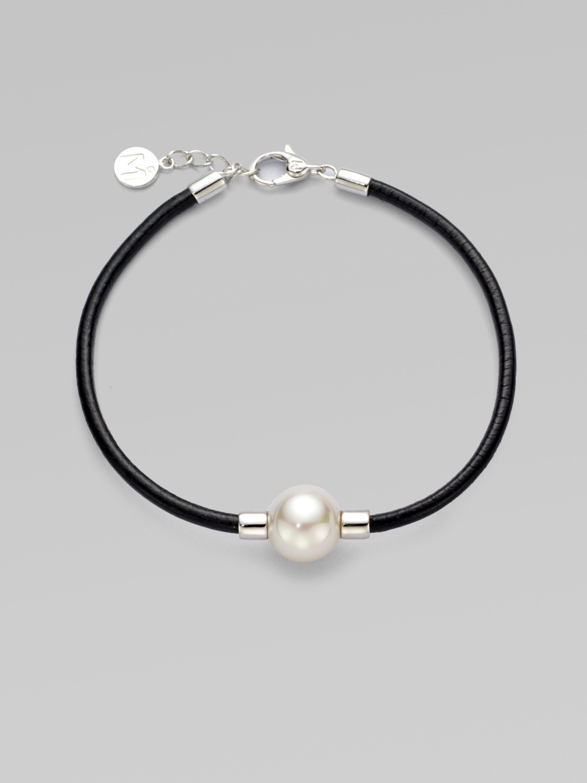 Lyst Majorica 12mm Round White Pearl Leather Bracelet In Black Gallery