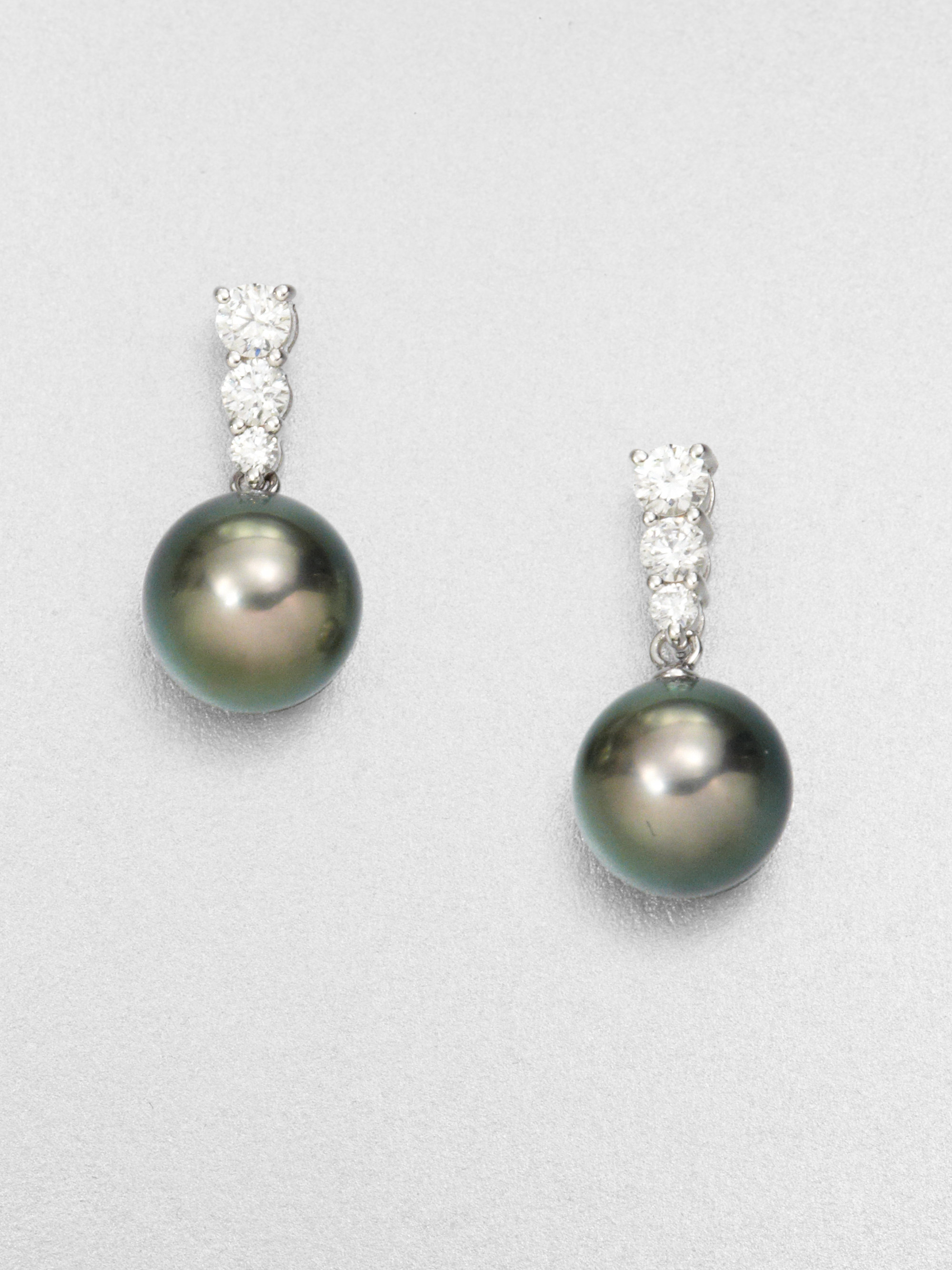 Mikimoto 9Mm Black Cultured South Sea Pearl, Diamond & 18K White Gold ...