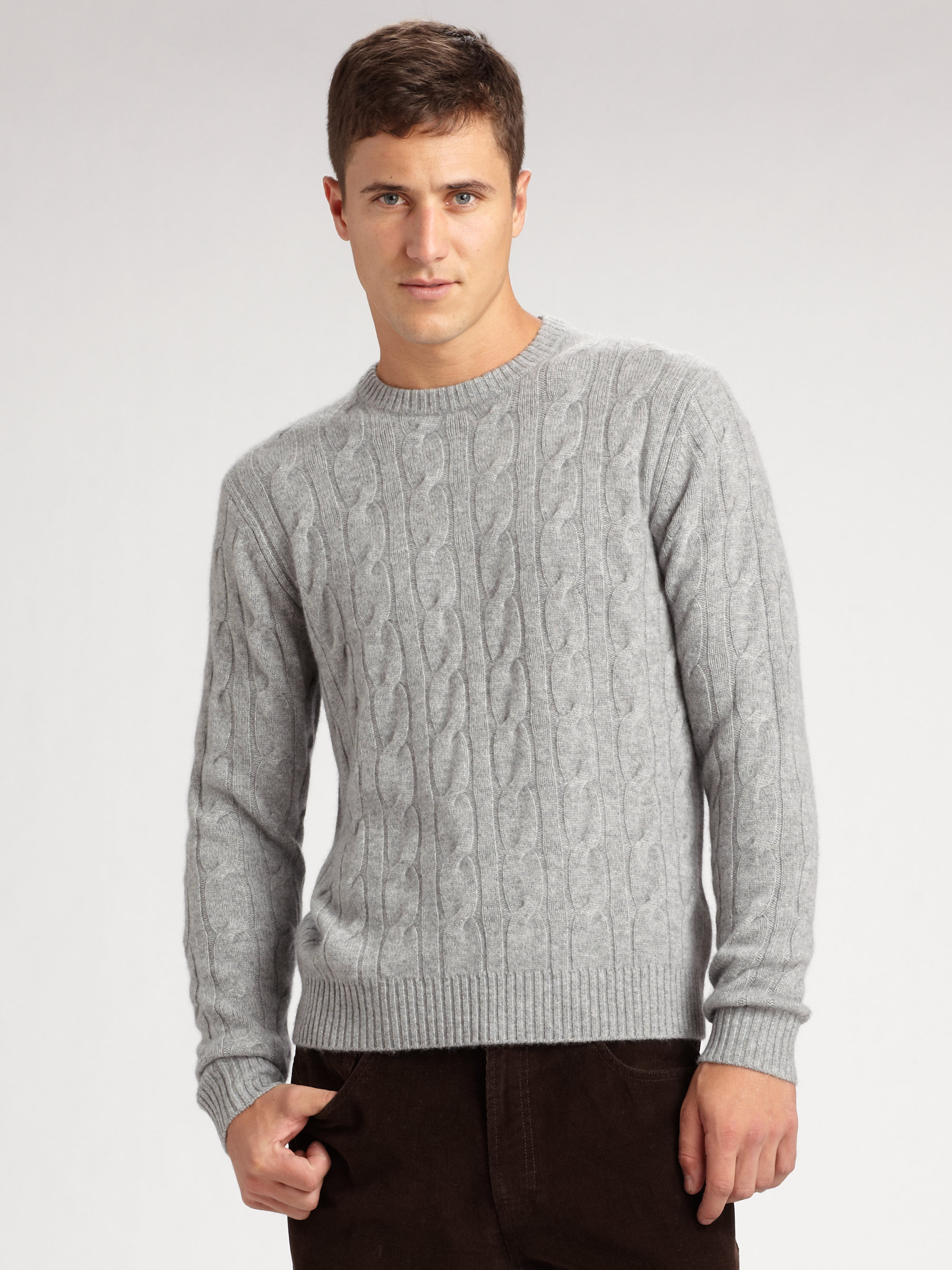 Lyst - Saks fifth avenue Cabled Cashmere Sweater in Gray for Men