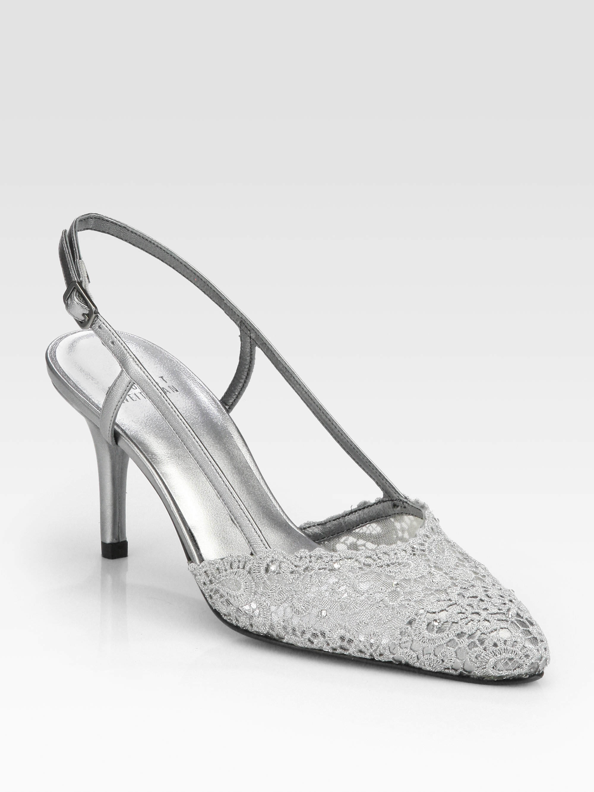 Lyst - Stuart Weitzman Lady Crystaldetailed Lace Slingback Pumps in