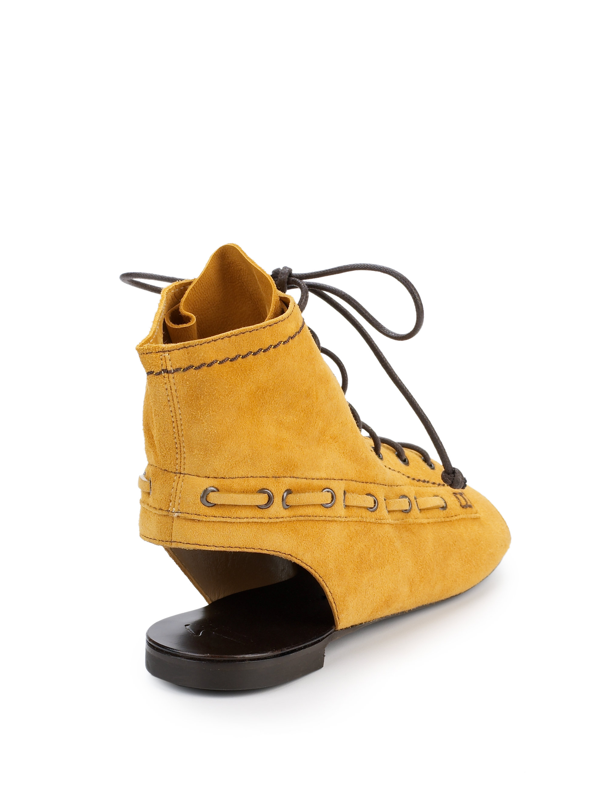 Lyst - Giuseppe zanotti Suede Lace up Flat Sandals in Yellow