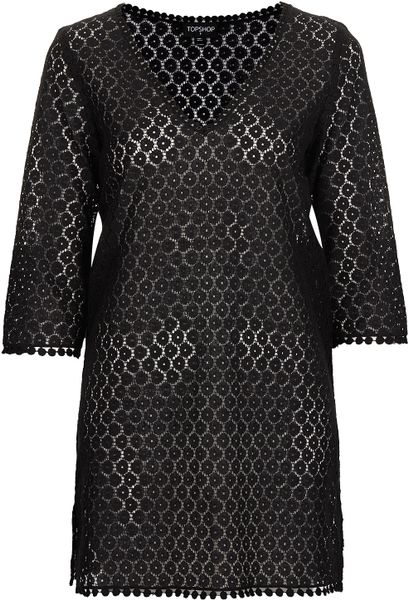 Topshop Black Daisy Lace Cover Up in Black | Lyst