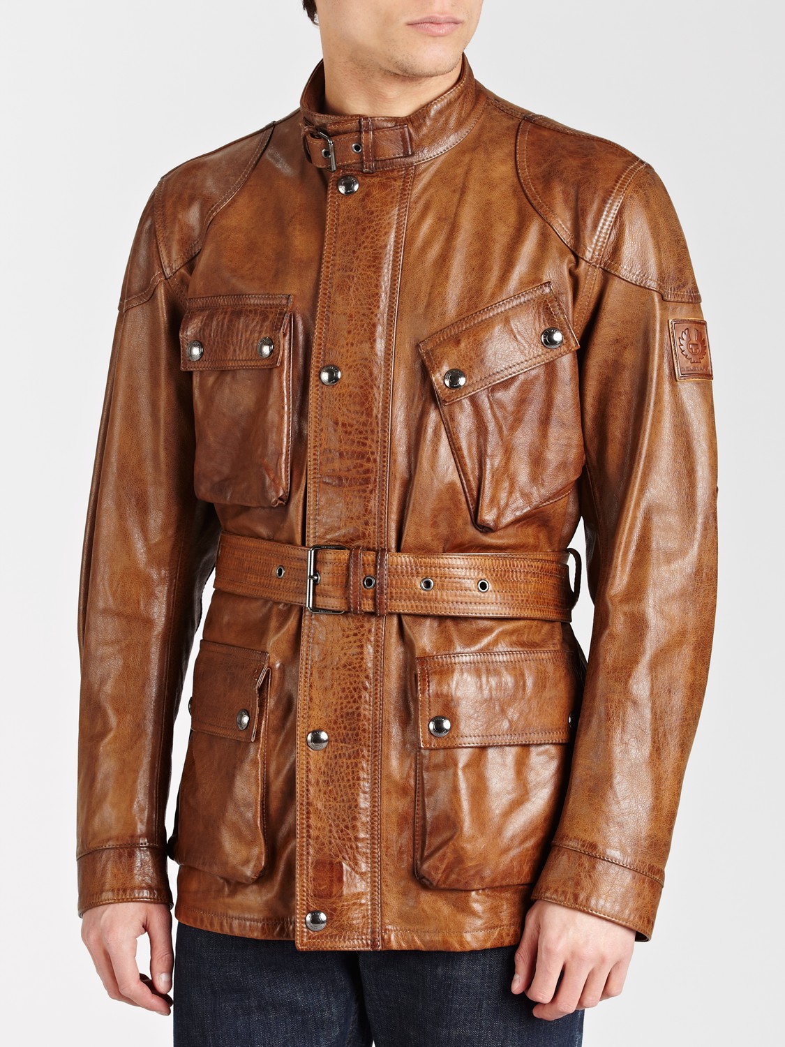 belstaff leather jacket panther biker brown cognac lyst clothing