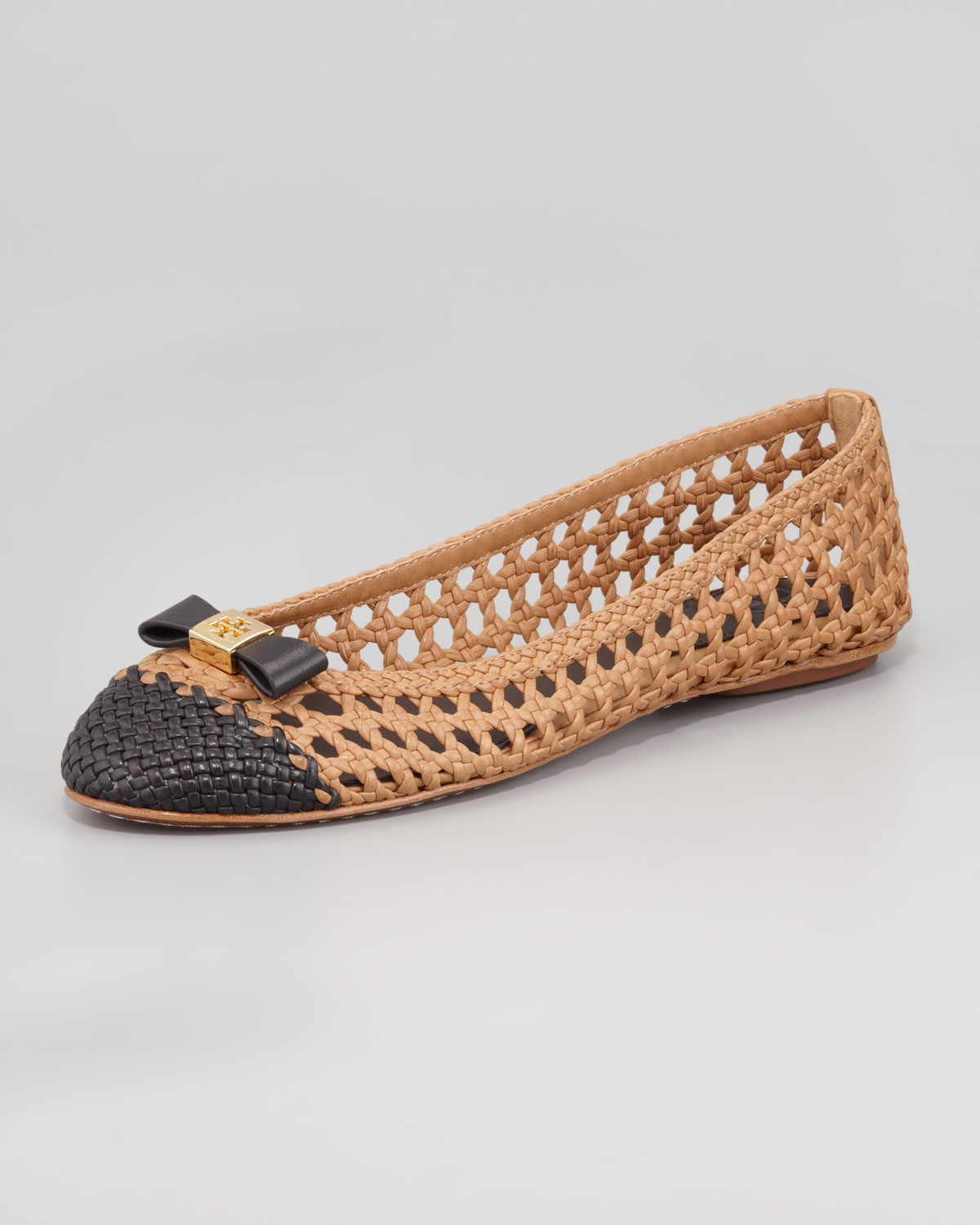 Lyst Tory Burch Carlyle Woven Leather Ballerina Flat Sandblack in Brown