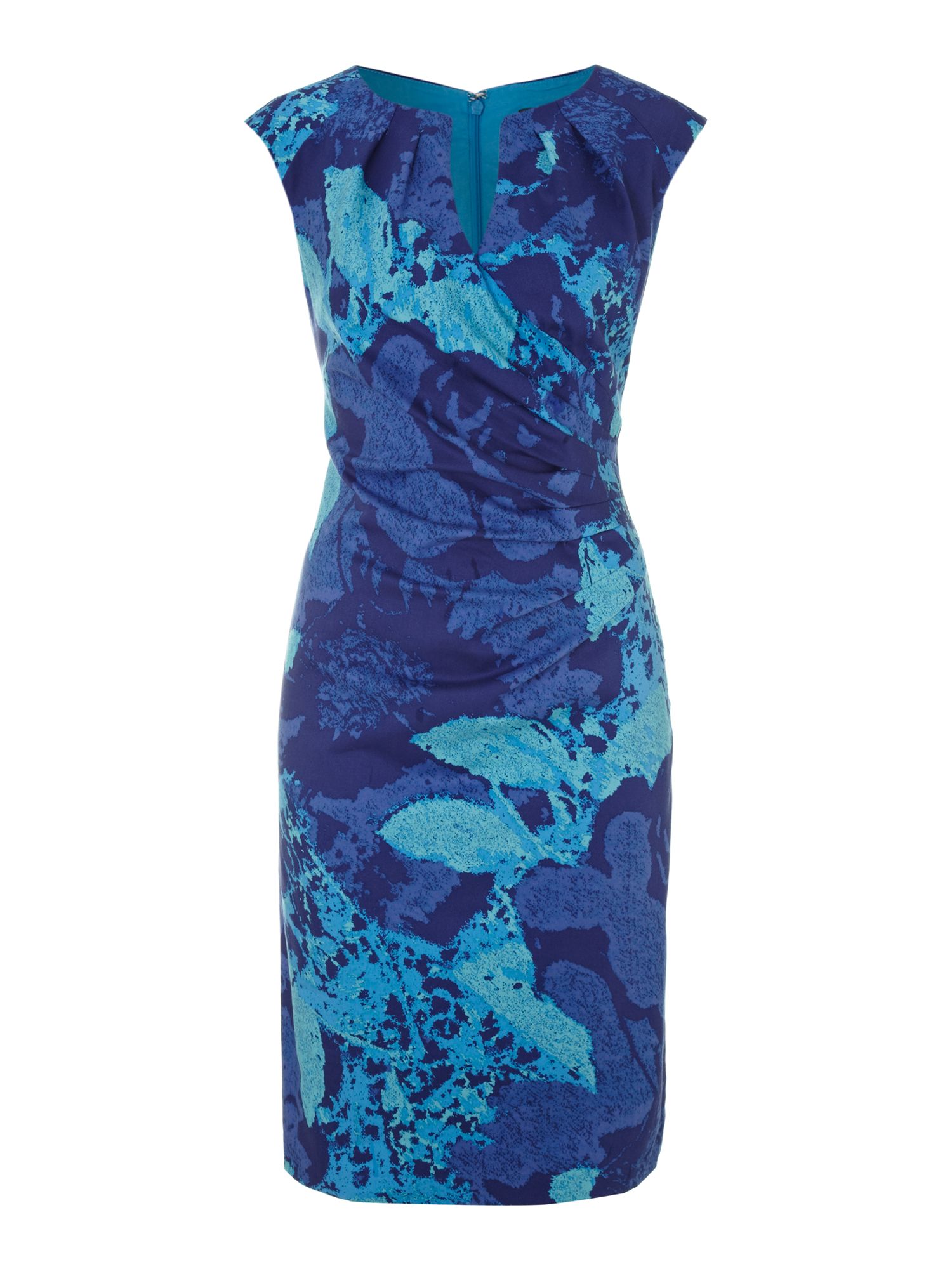 Adrianna Papell Side Pleat Printed Dress in Blue (navy) | Lyst