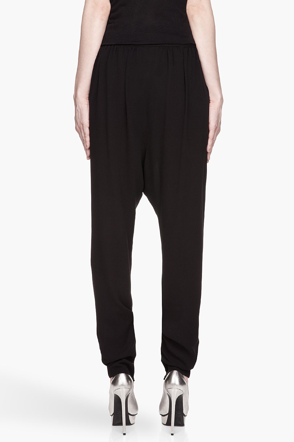 Lyst Lanvin Black Silk Crepe Crossover Front Harem Pants in Black