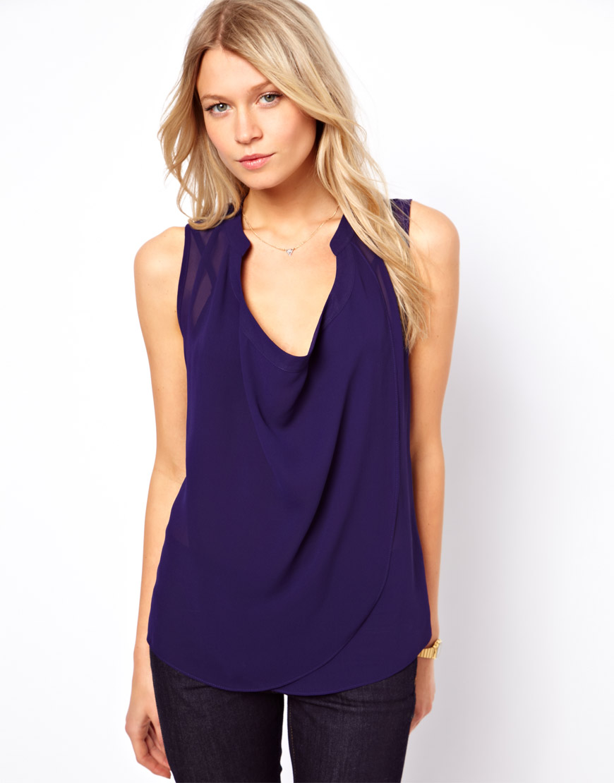 Lyst - Asos Sleeveless Blouse With Detail Front And Drop Neck in Blue