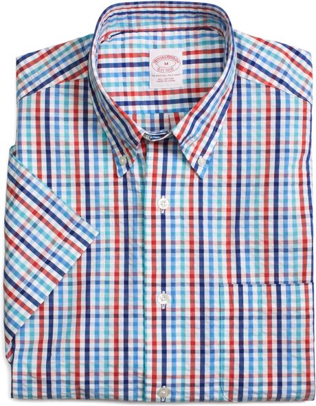 Brooks Brothers All Cotton Regular Fit Short Sleeve Gingham Check ...