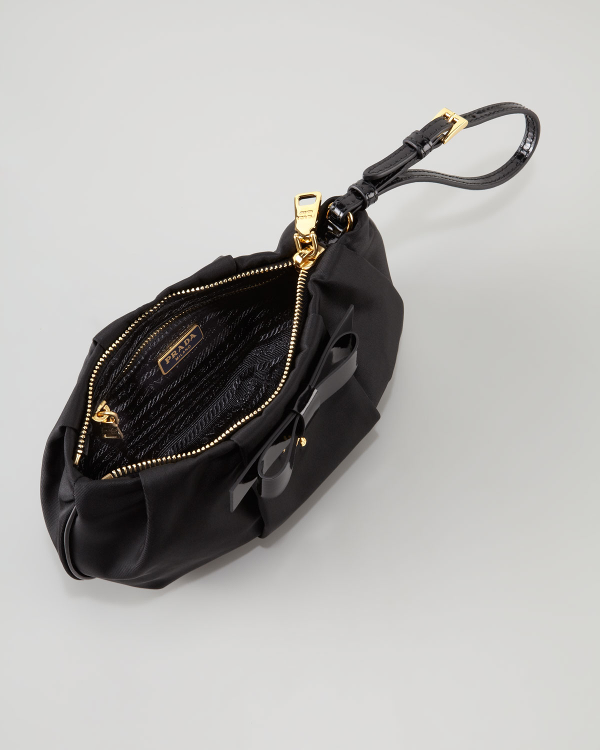 Prada Tesutto Bow Wristlet Bag in Black | Lyst