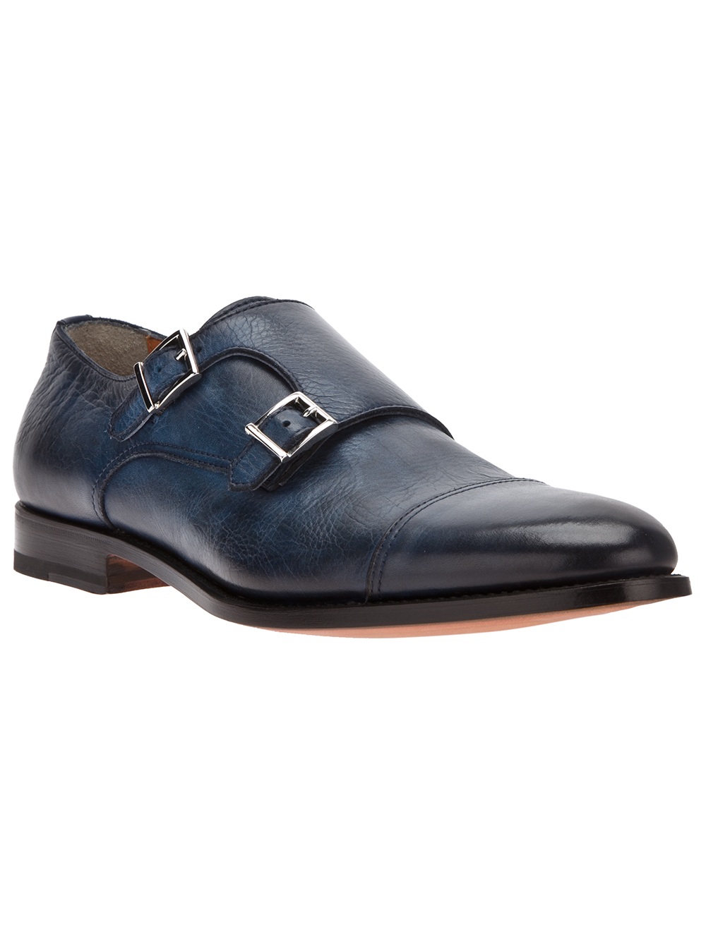 Santoni Double Strap Monk Shoe in Blue for Men - Lyst