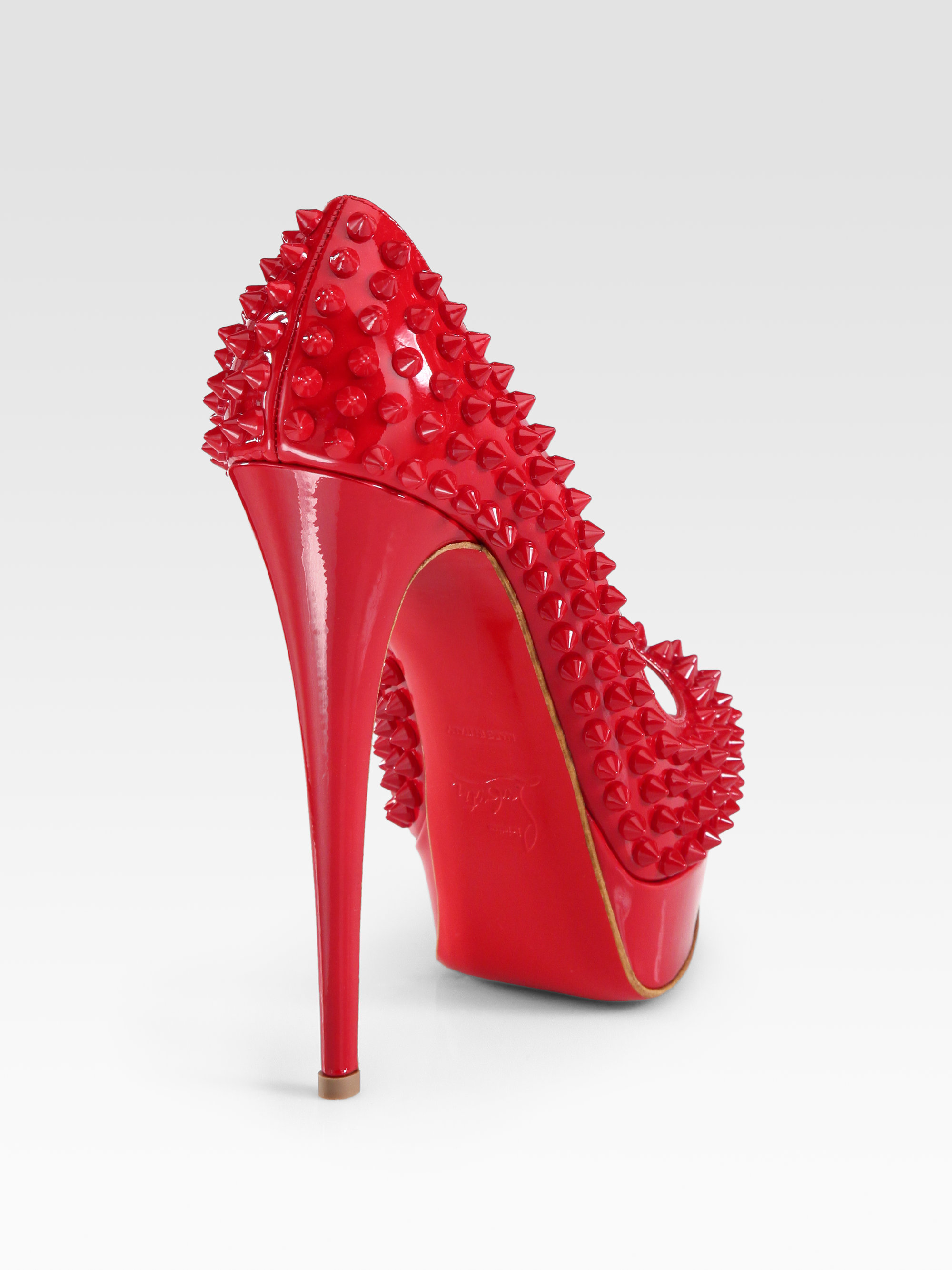 Christian louboutin Studded Patent Leather Platform Pumps in Red | Lyst