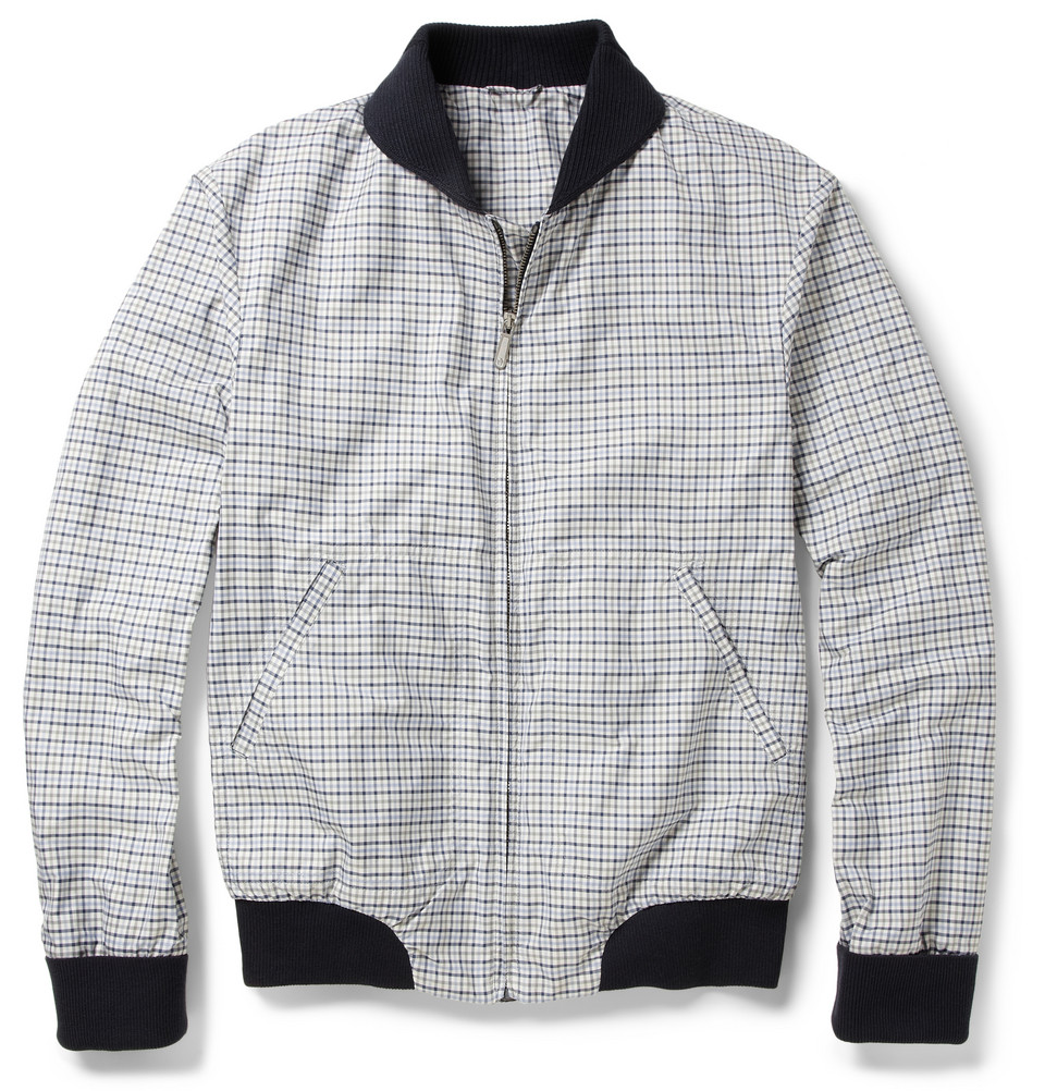 Dunhill Ribbedtrimmed Check Bomber Jacket in Gray for Men (blue) | Lyst