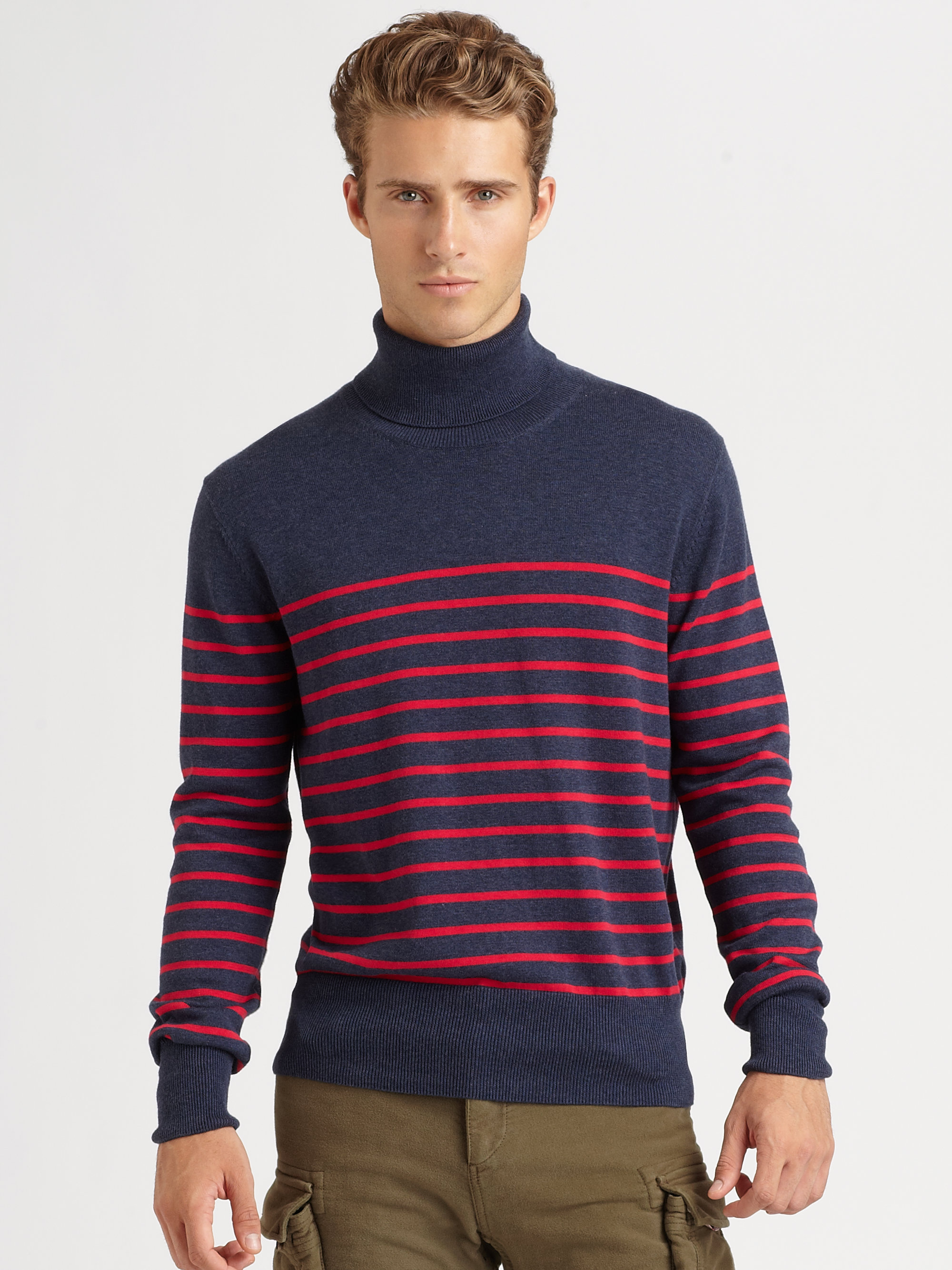 Lyst - Gant Striped Turtleneck Sweater in Blue for Men