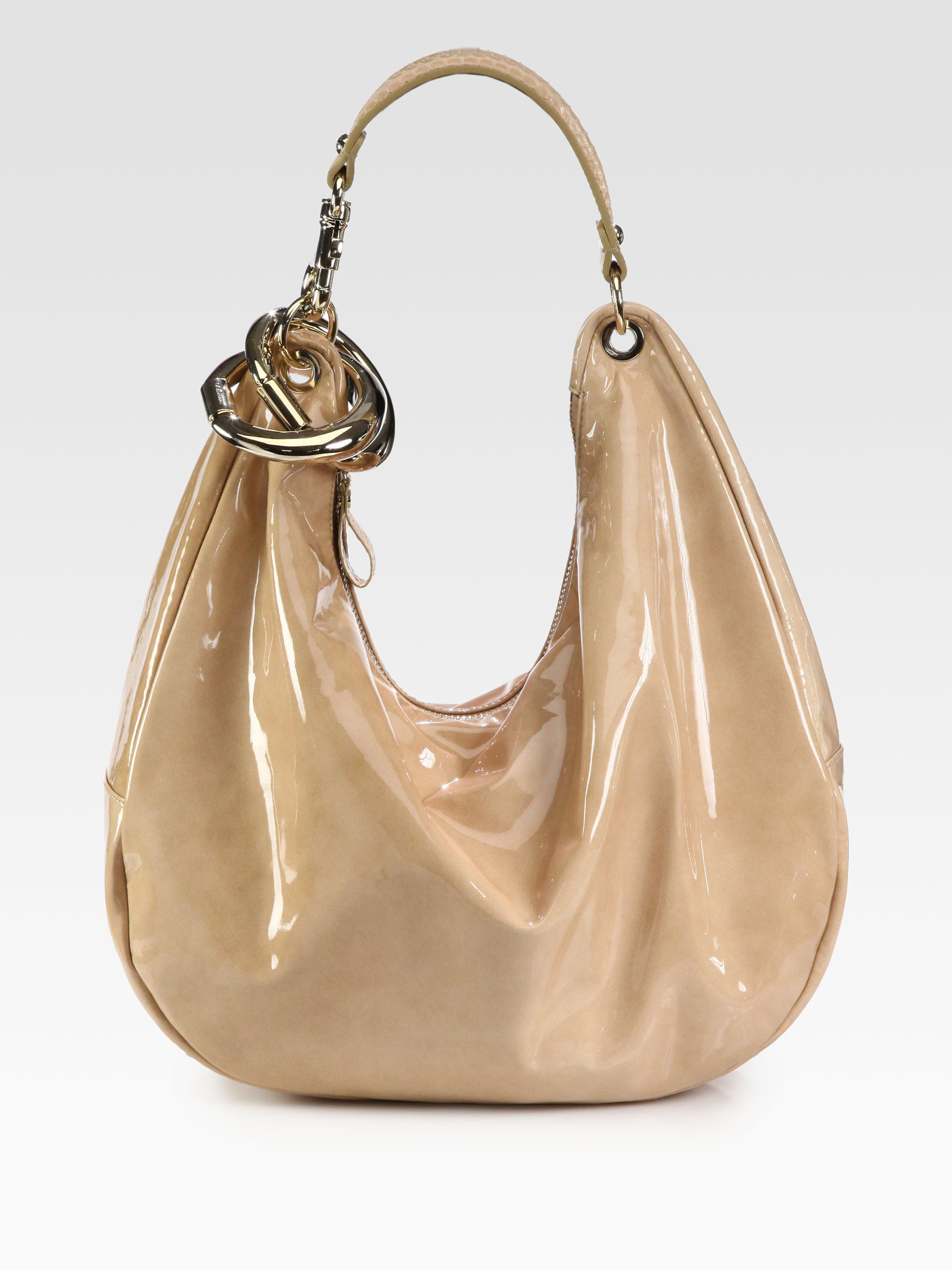 Lyst Jimmy Choo Large Patent Leather Hobo Bag In Natural Gallery