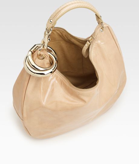 Jimmy Choo Large Patent Leather Hobo Bag in Beige (nude) | Lyst
