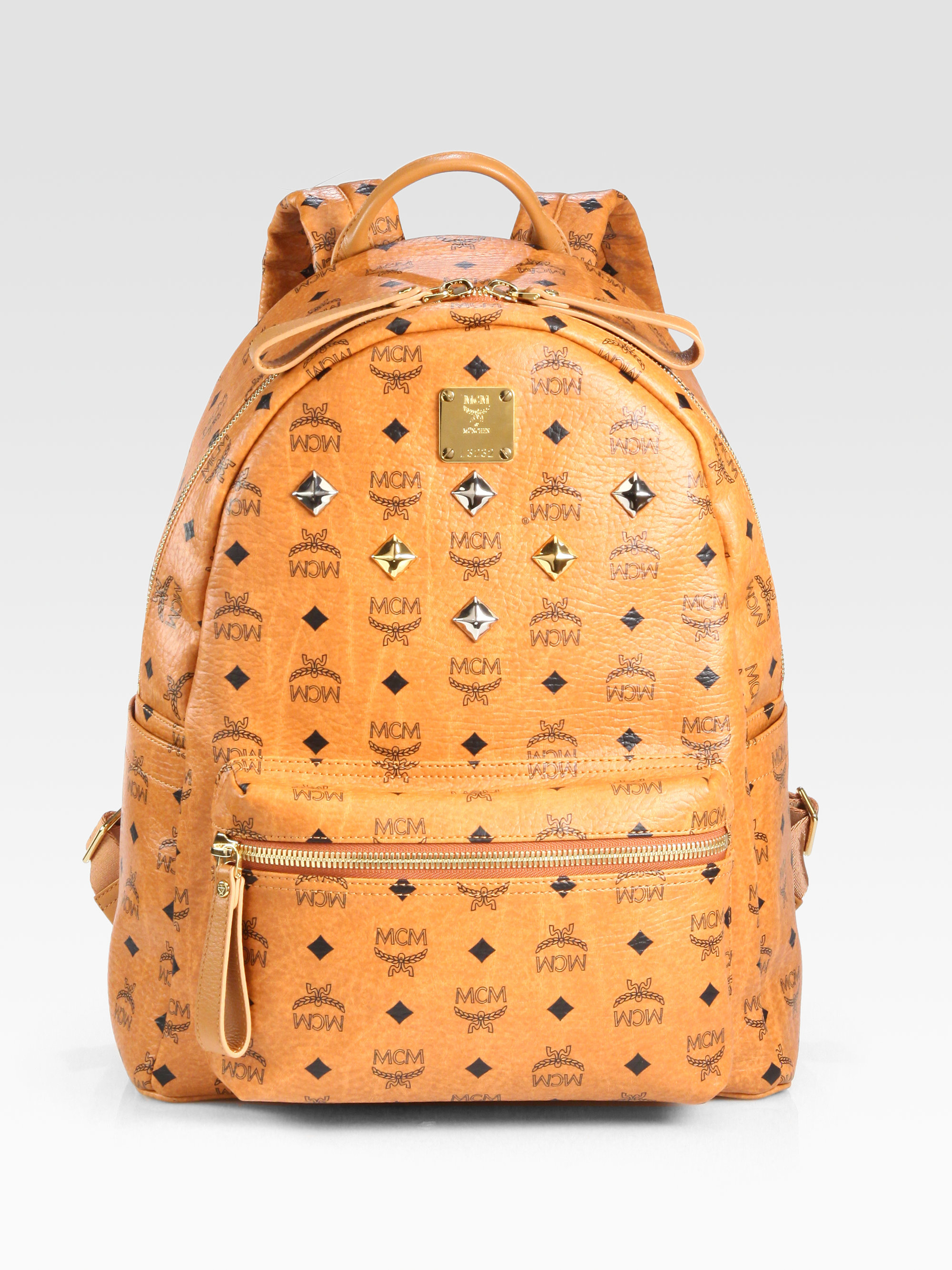 Mcm Stark Sprinkle Stud Medium Coated Canvas Backpack in Brown | Lyst