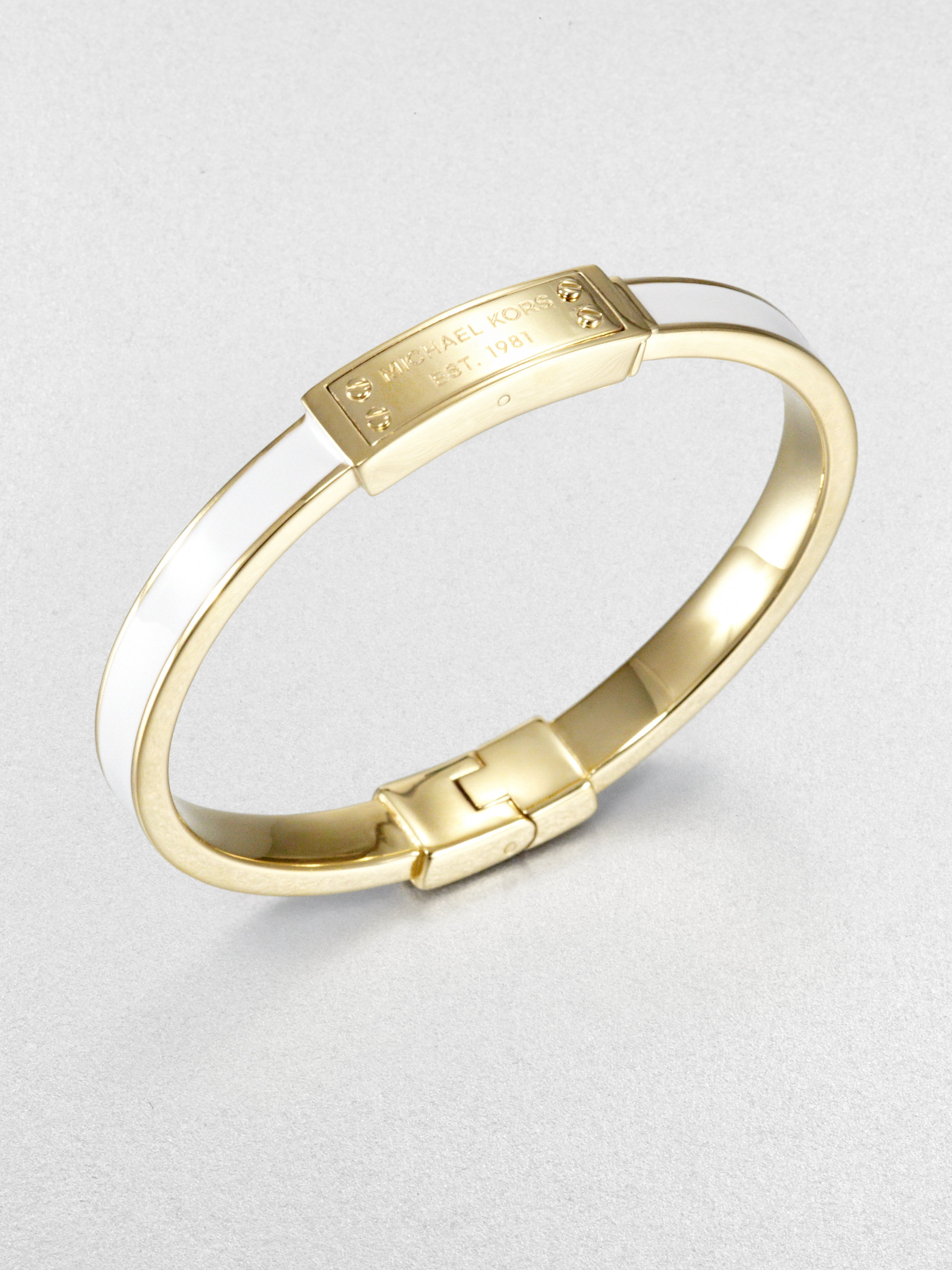 Lyst Michael Kors Logo Plaque Bangle Bracelet In Metallic Gallery