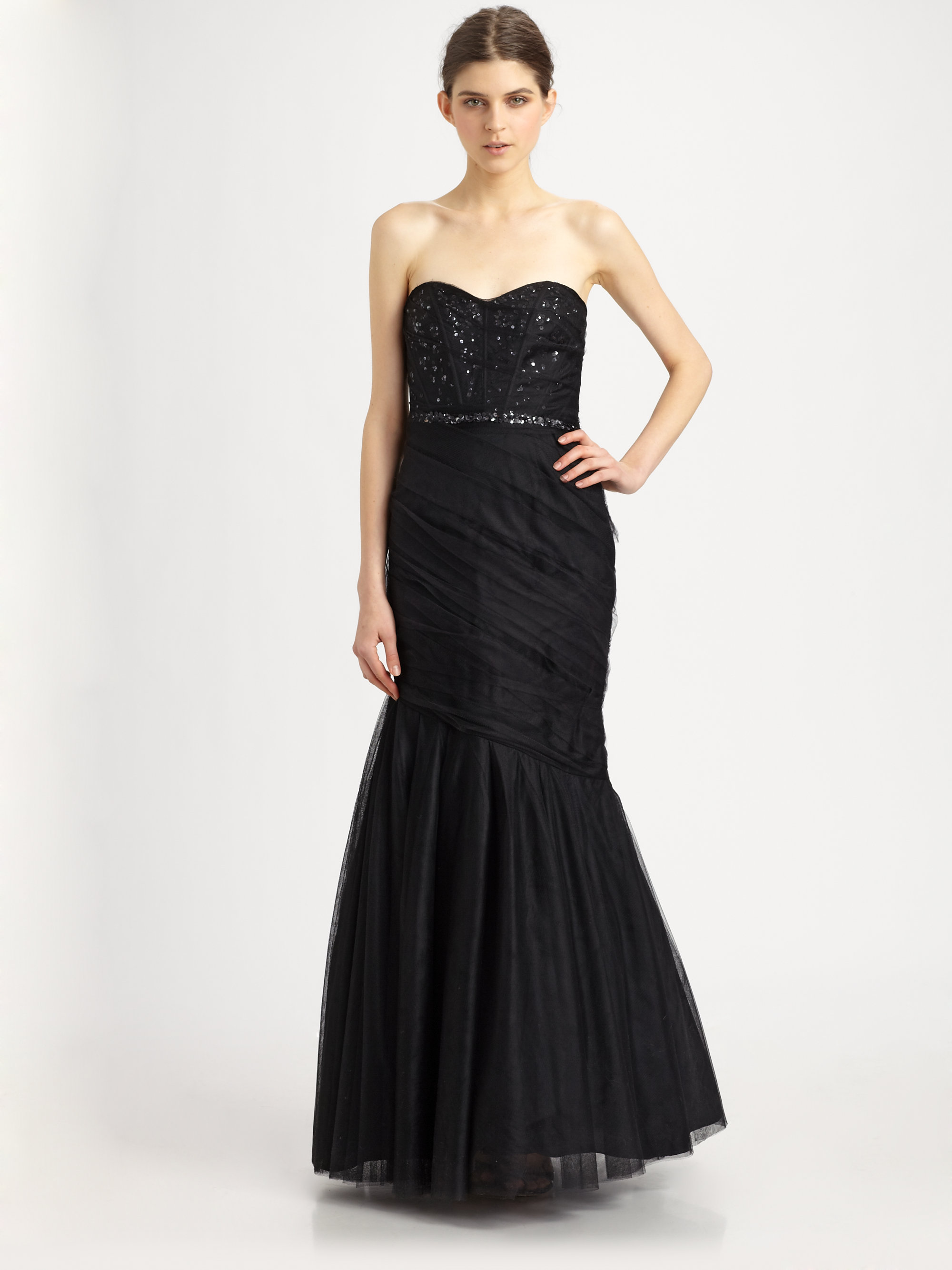 Lyst - Ml monique lhuillier Strapless Gown in Black