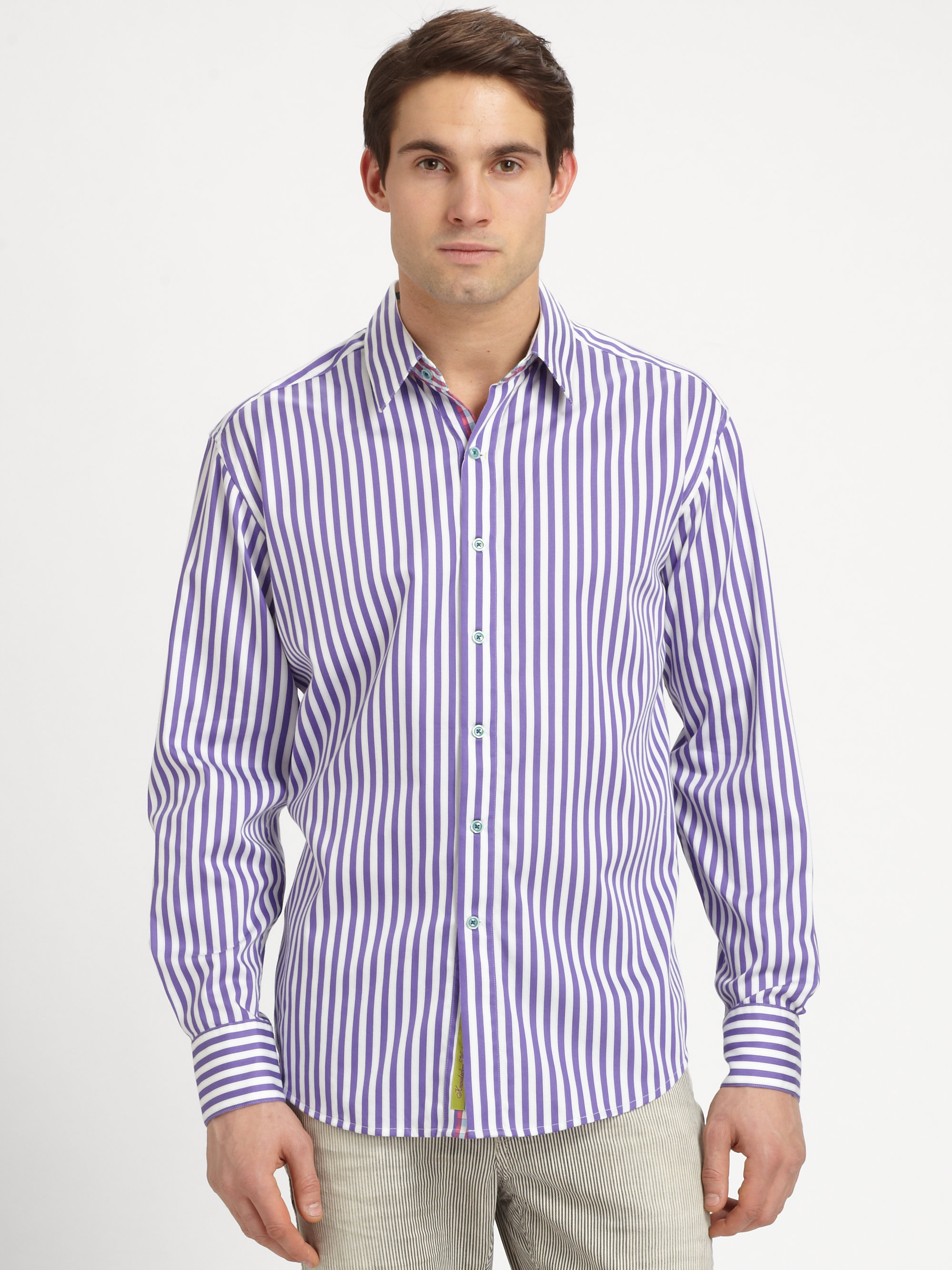 Robert Graham Contrasting Trim Striped Buttondown Shirt in Purple for ...