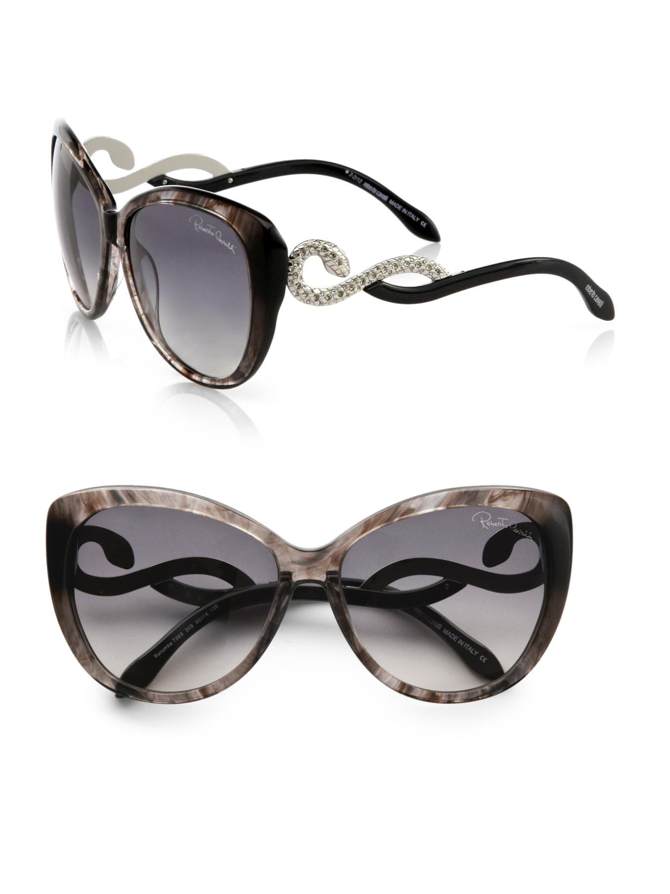 roberto cavalli grey multi kurumba glam catseye crystal snake sunglasses product 1 7862110 225887185