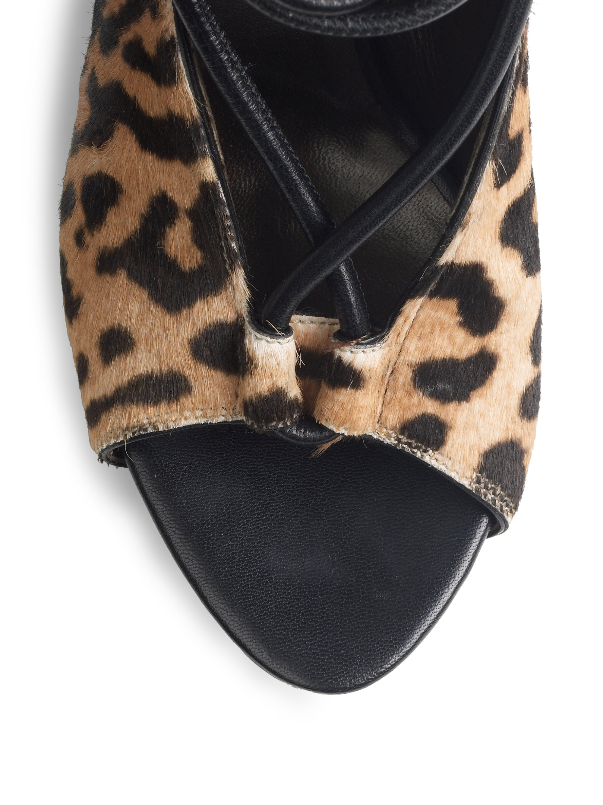 Lyst Roberto Cavalli Leopard Print Pony Hair Sandals in Brown