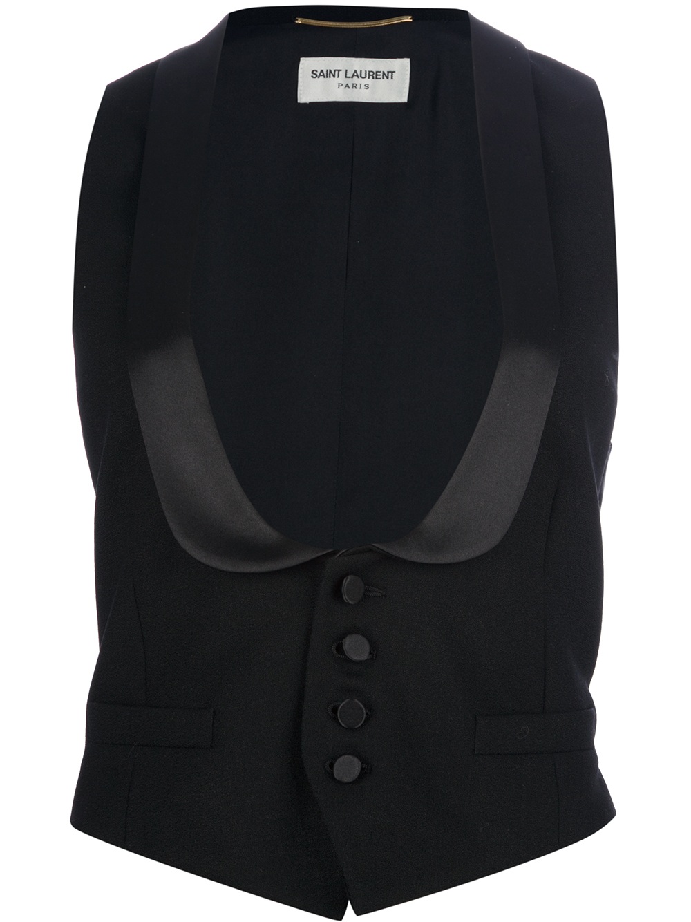 Saint Laurent Contrast Shawl Collar Waistcoat in Black | Lyst
