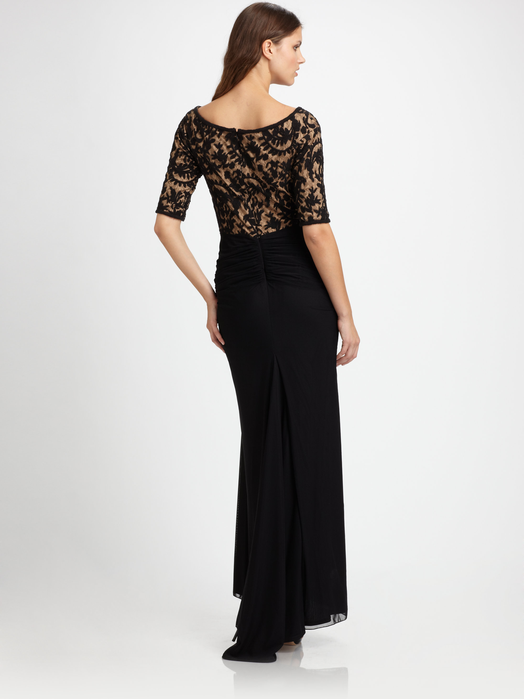 tadashi shoji black lace gown