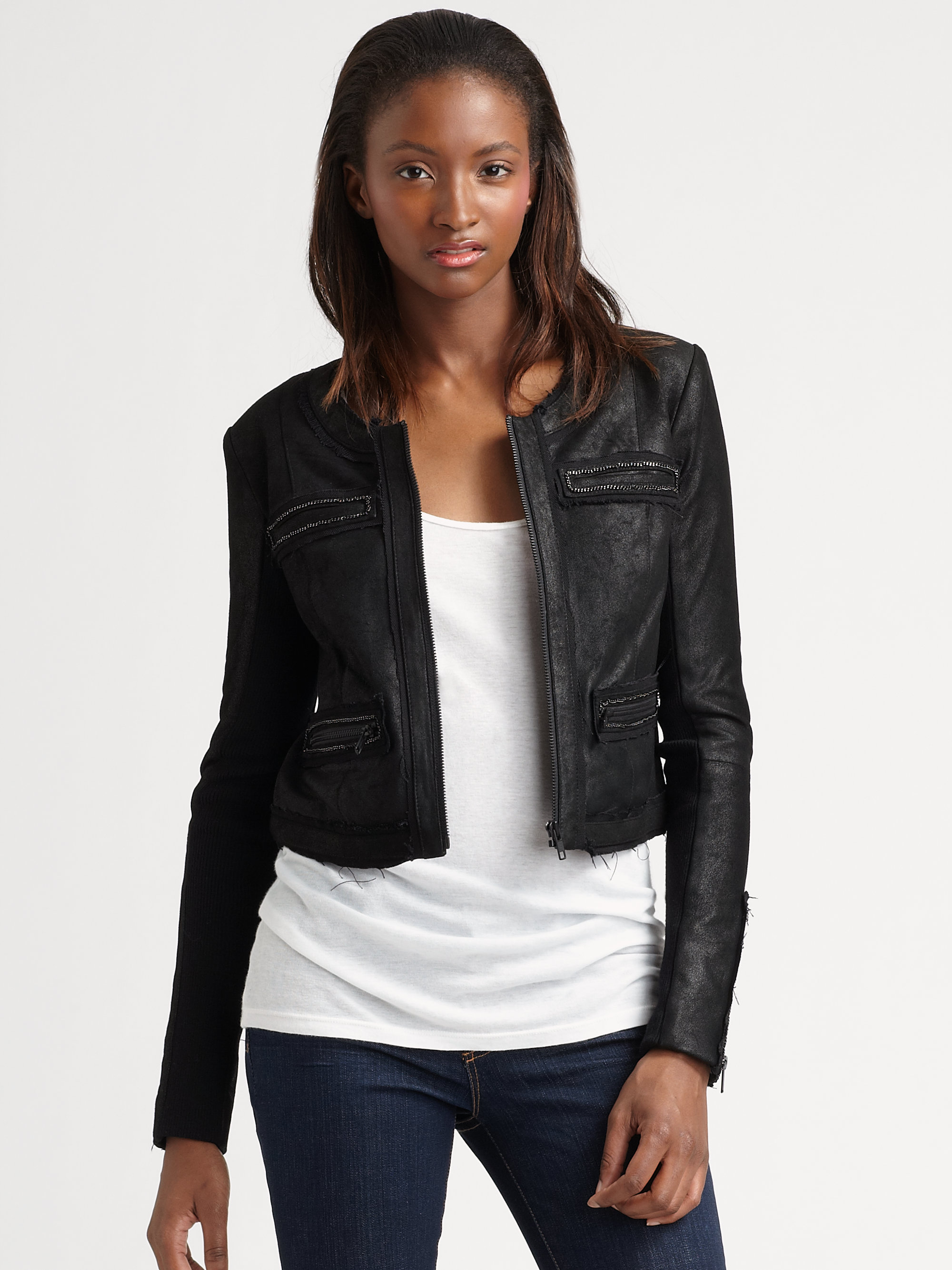 Freq G Hooded Crop Jacket - Leather