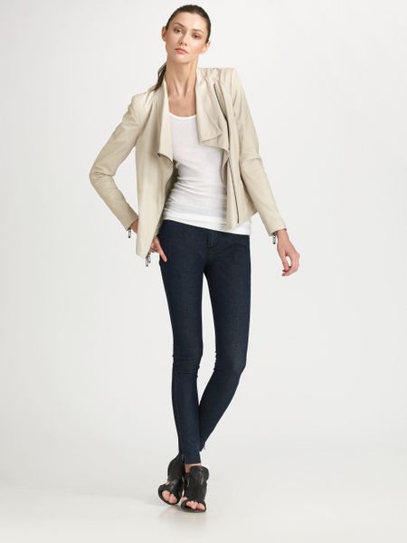 Vince Asymmetric Paper Leather Jacket in White (vanilla) | Lyst