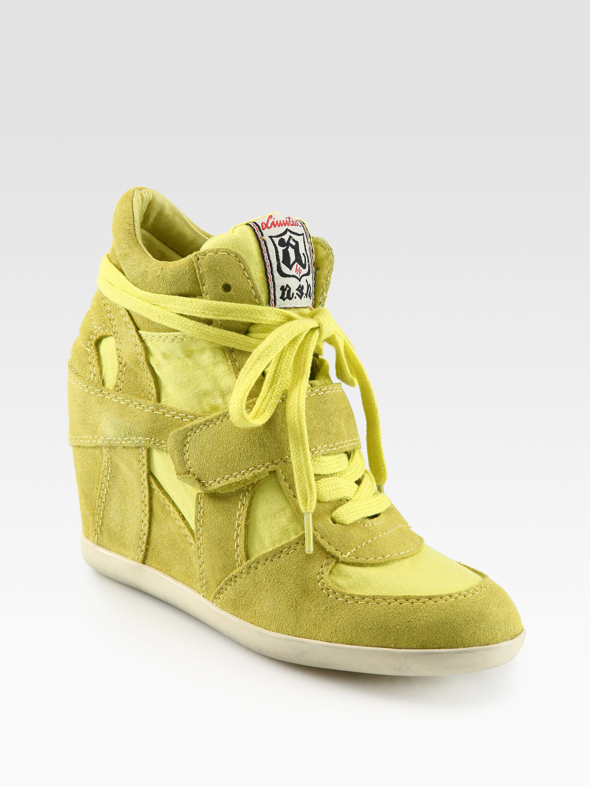 Ash Bowie Suede Canvas Wedge Sneakers in Yellow (lemon) | Lyst