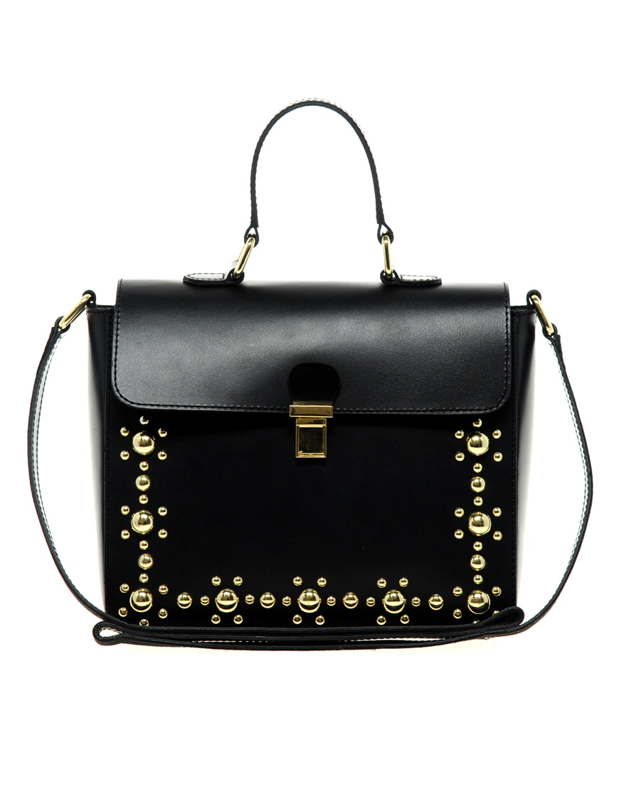 Lyst - Asos collection Asos Leather Stud Across Body Bag in Black