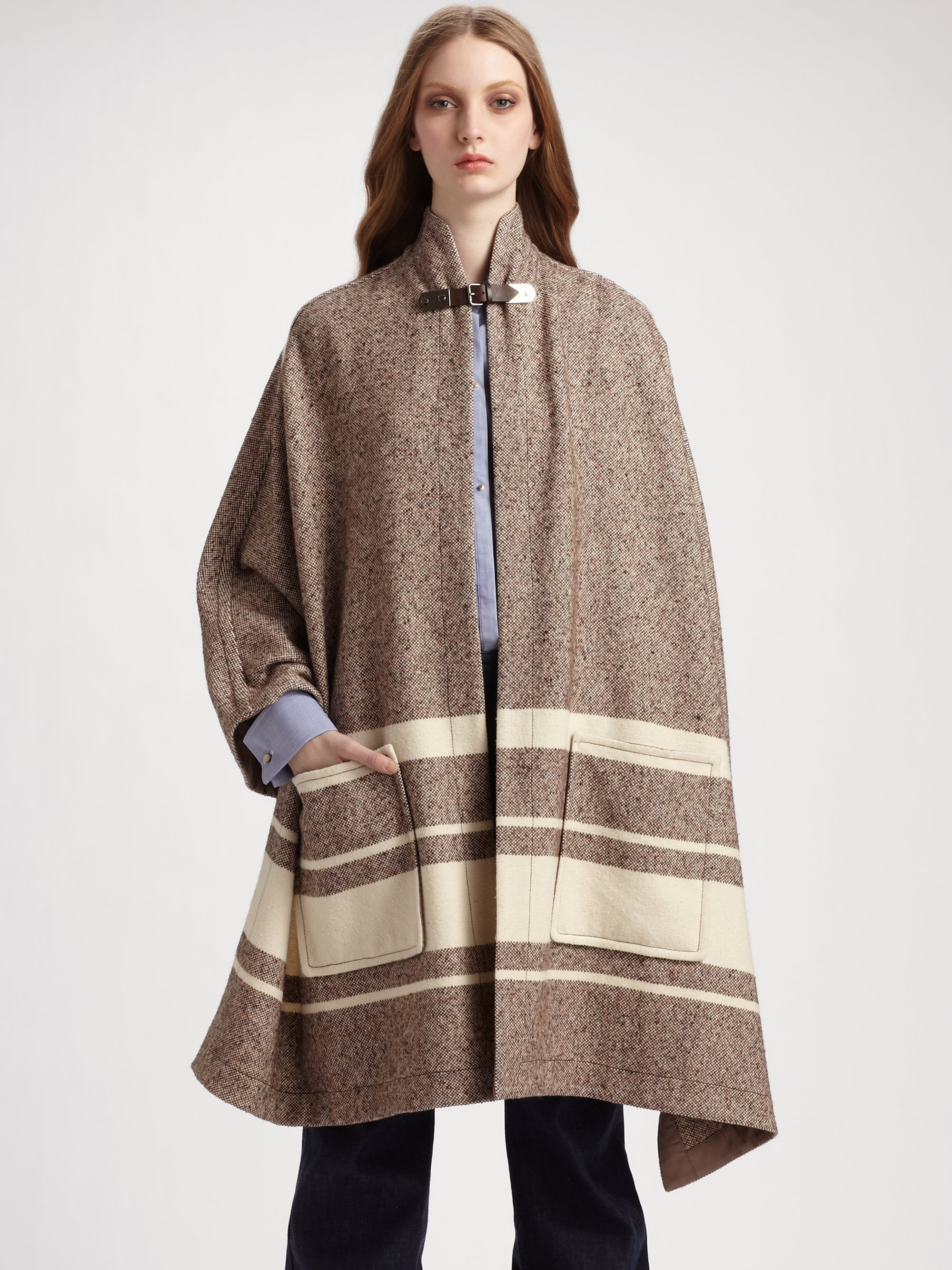 Chloé Tweed Cape in Brown | Lyst