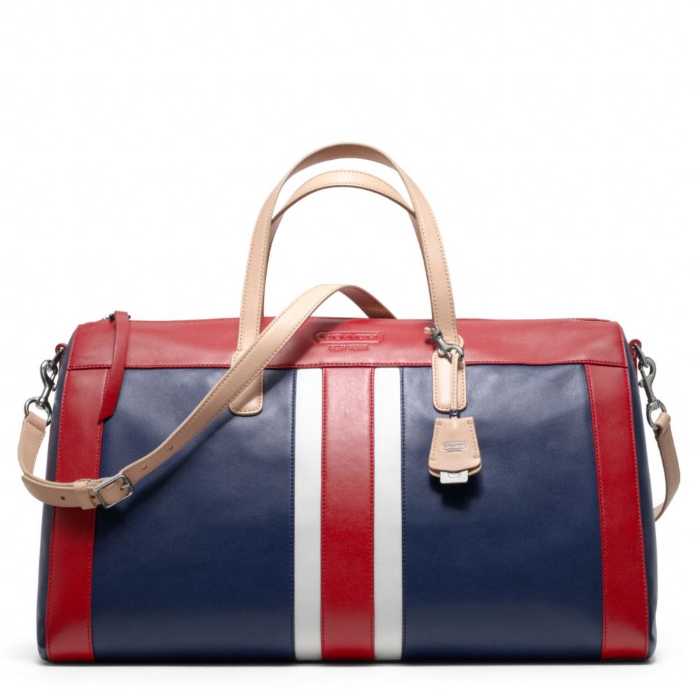 Lyst Coach Legacy Weekend Beach Leather Stripe Boston Bag In Red Gallery Women S Beach Bags