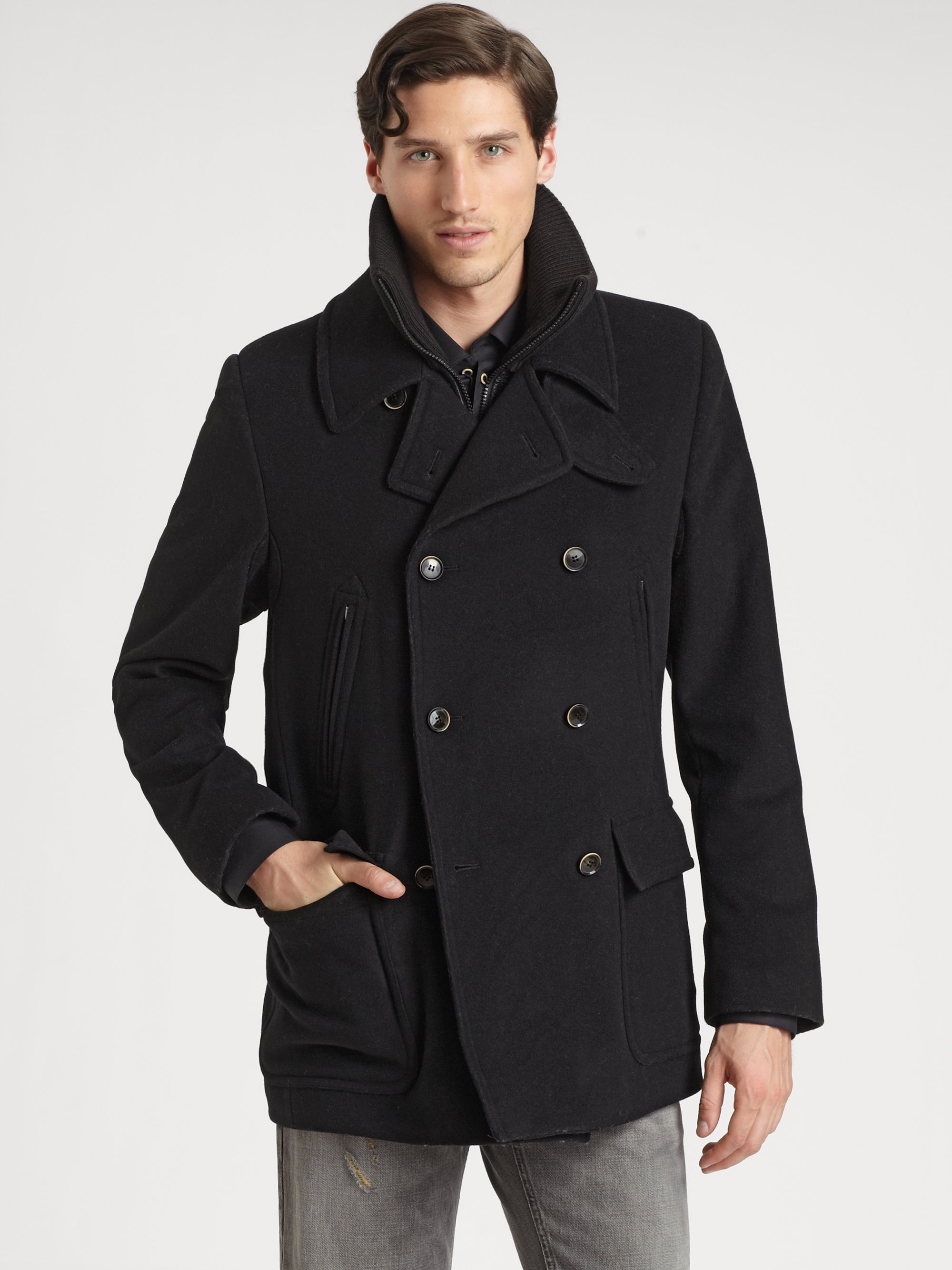Dolce & gabbana Double Breasted Peacoat in Black for Men | Lyst
