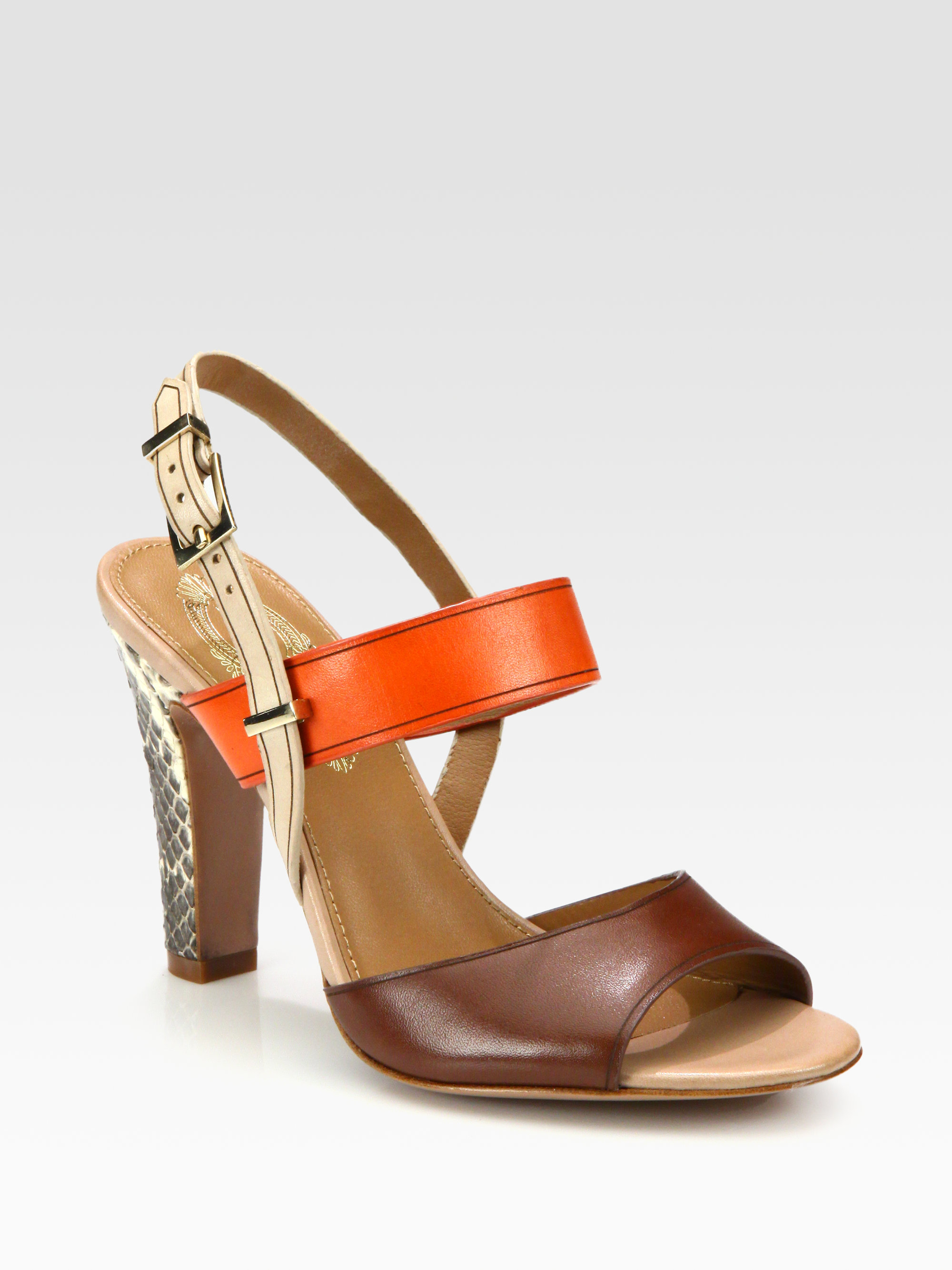 Elie Tahari Eva Colorblock Leather and Pythonprint Leather Slingback ...