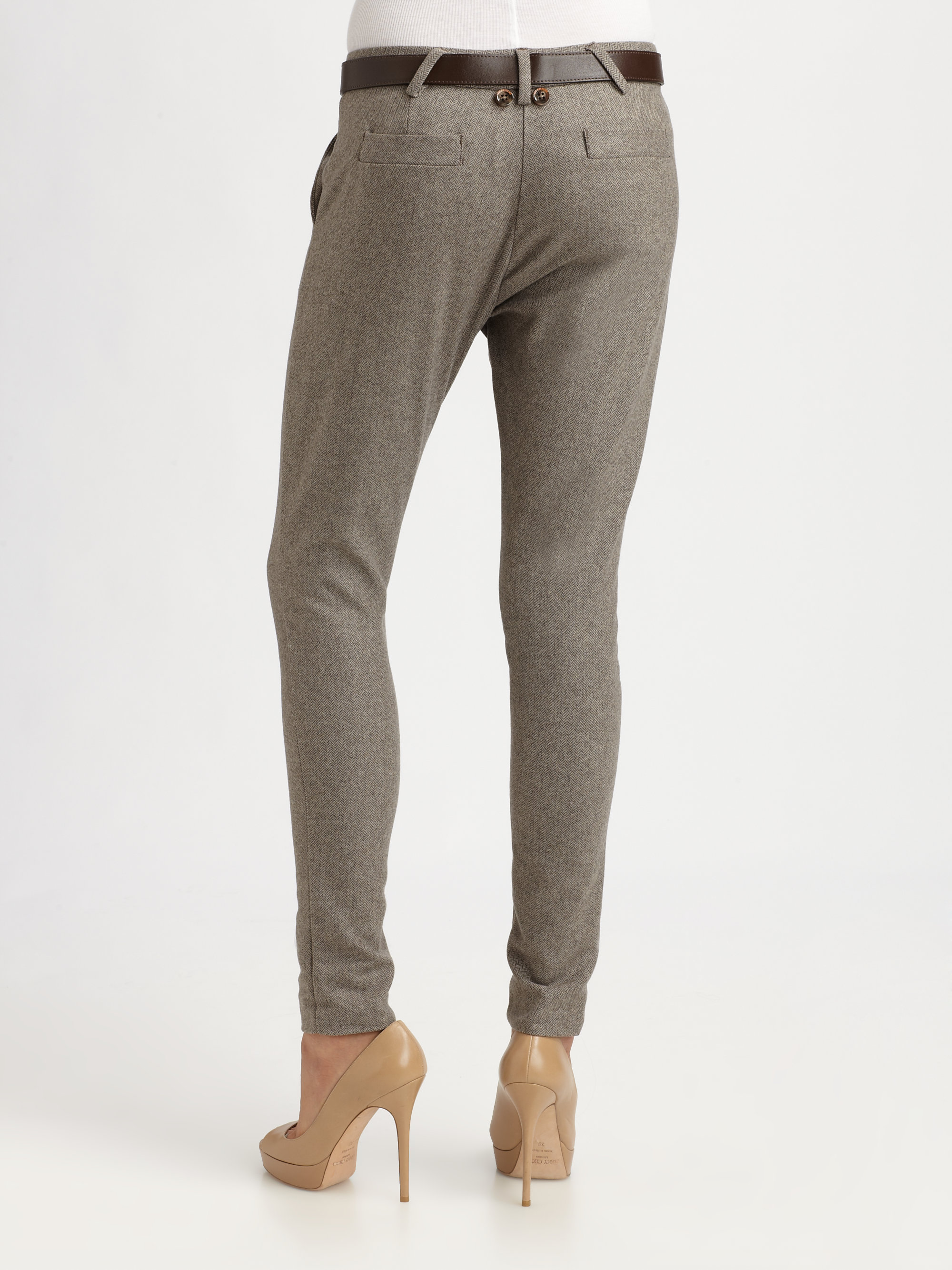 Lyst Love moschino Belted Wool Herringbone Pants in Gray